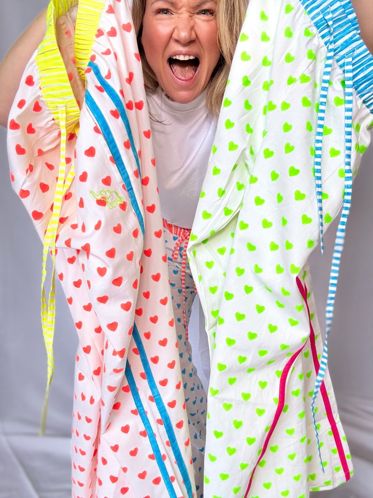 Customised Wide - Leg Pants | Neon Orange Hearts - Bombaby