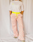 Customised Wide - Leg Pants | Neon Orange Hearts - Bombaby