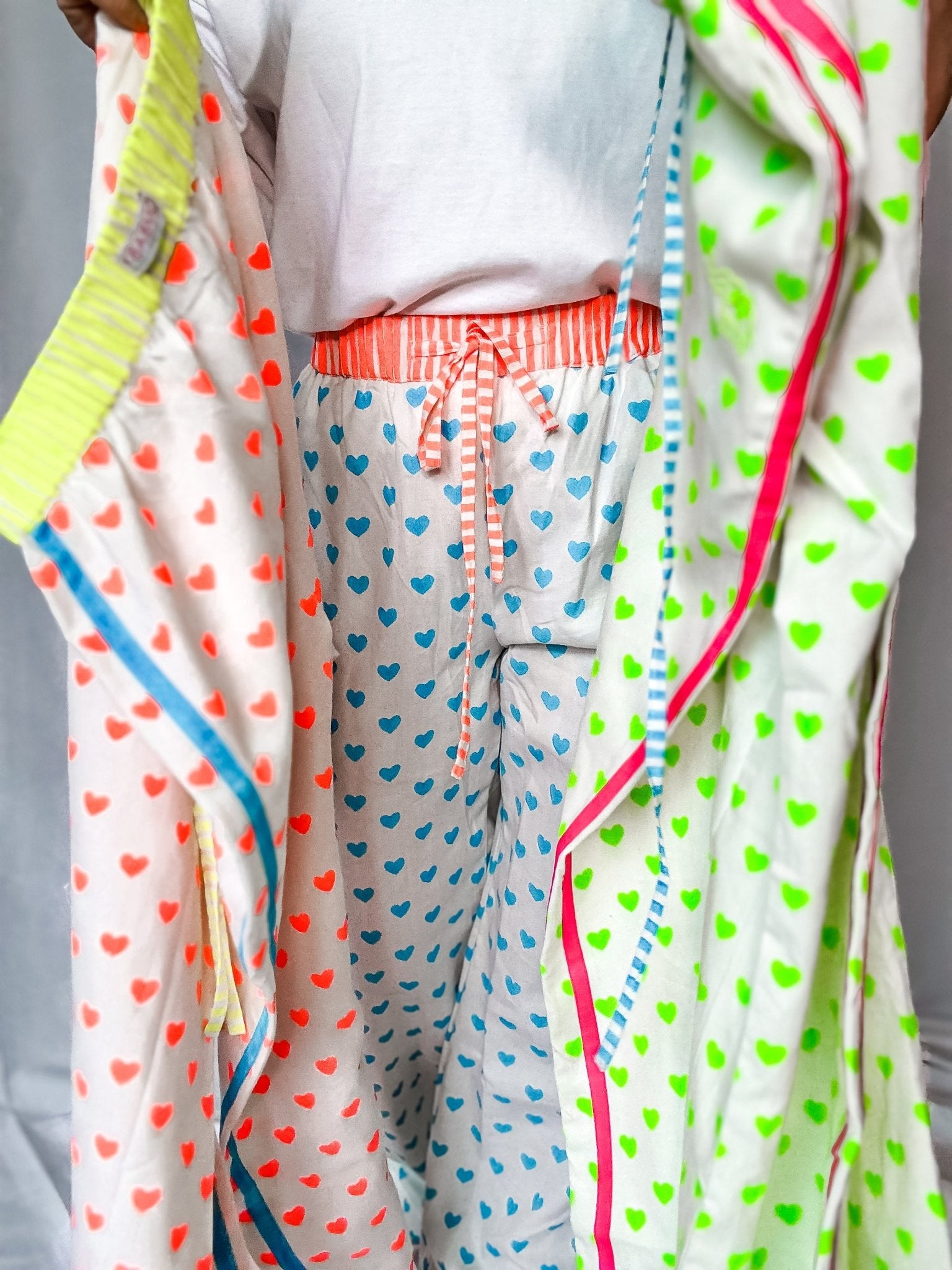 Customised Wide - Leg Pants | Neon Orange Hearts - Bombaby