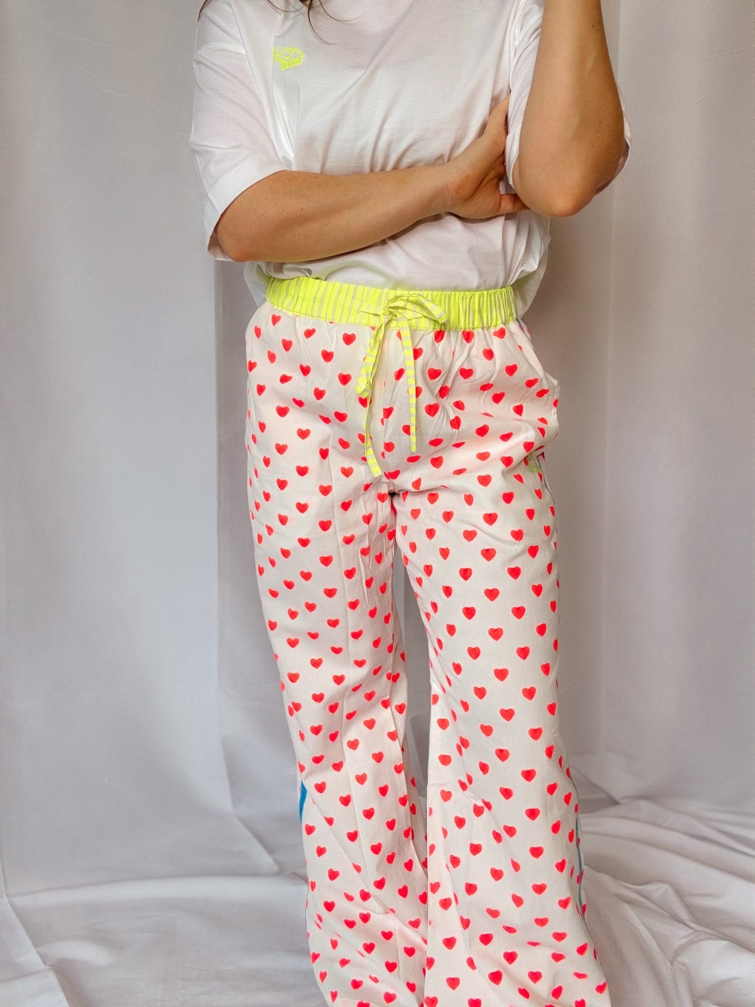 Customised Wide - Leg Pants | Neon Orange Hearts - Bombaby