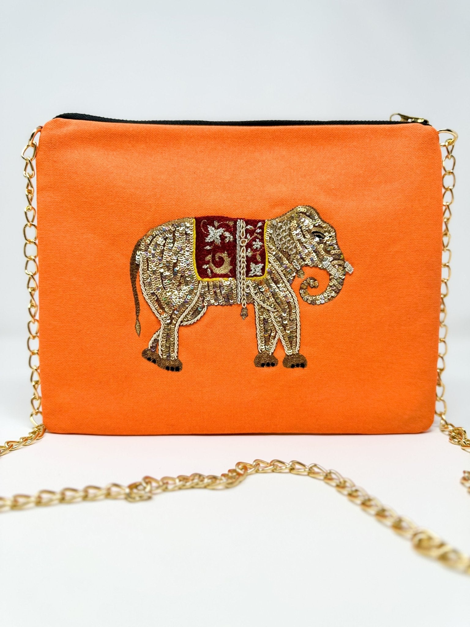 Embroidered Elephant Pochette Orange Lolly
