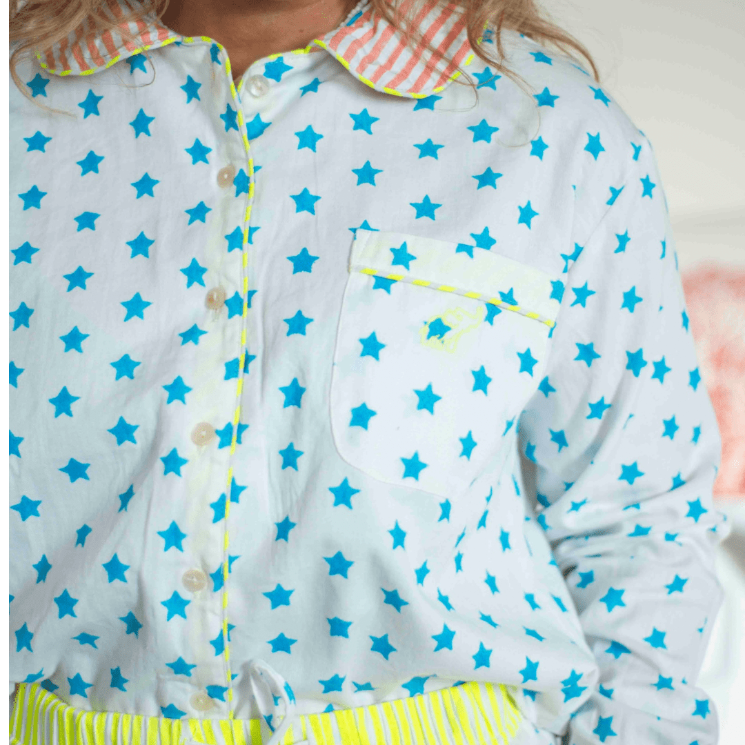 GOTS Organic Twill Pyjamas | Blue Stars - Bombaby