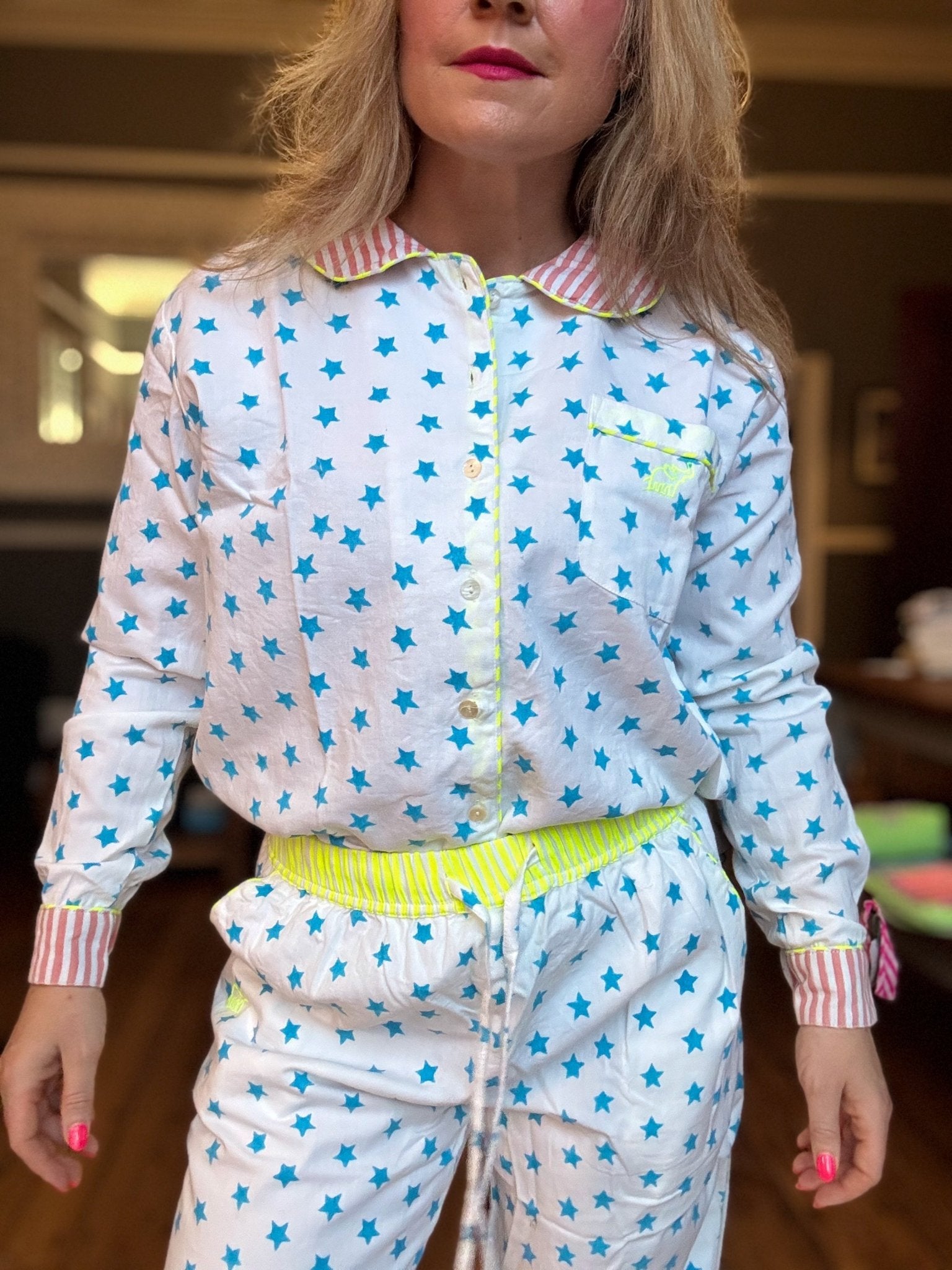 GOTS Organic Twill Pyjamas | Blue Stars - Bombaby