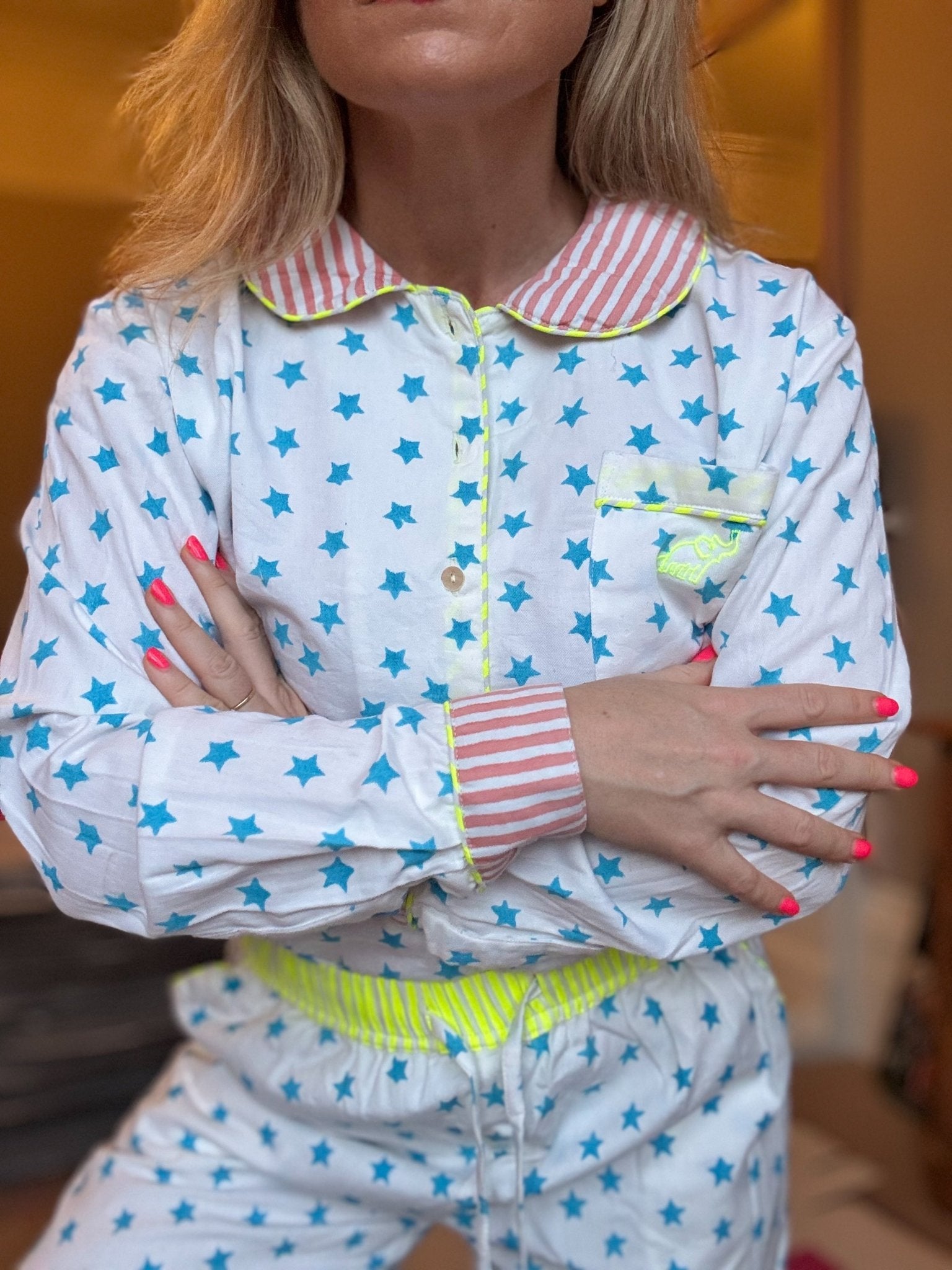 GOTS Organic Twill Pyjamas | Blue Stars - Bombaby