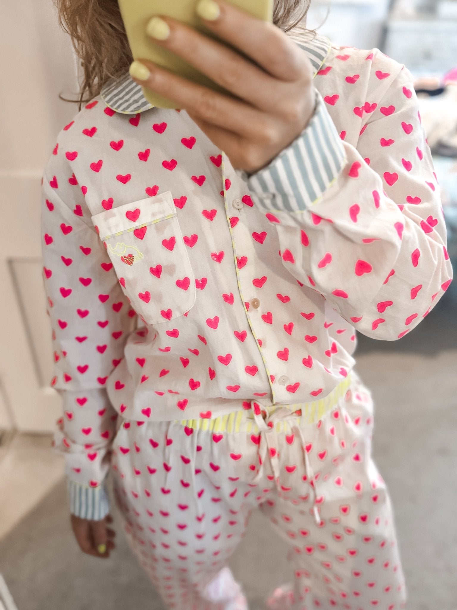 GOTS Organic Twill Pyjamas | Pink Hearts - Bombaby