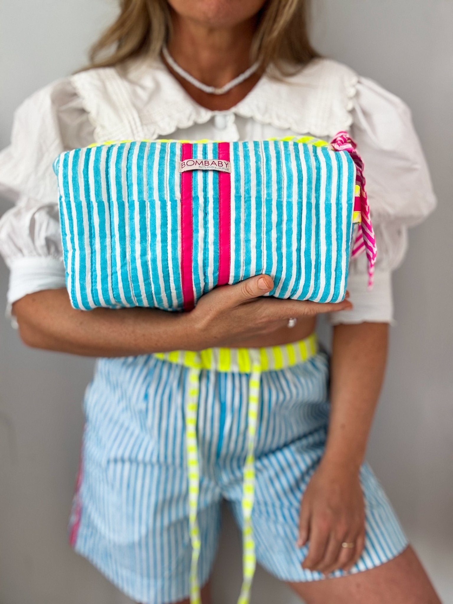 Handmade Block Print Quilted Wash Bag | Malibu Pop - Bombaby