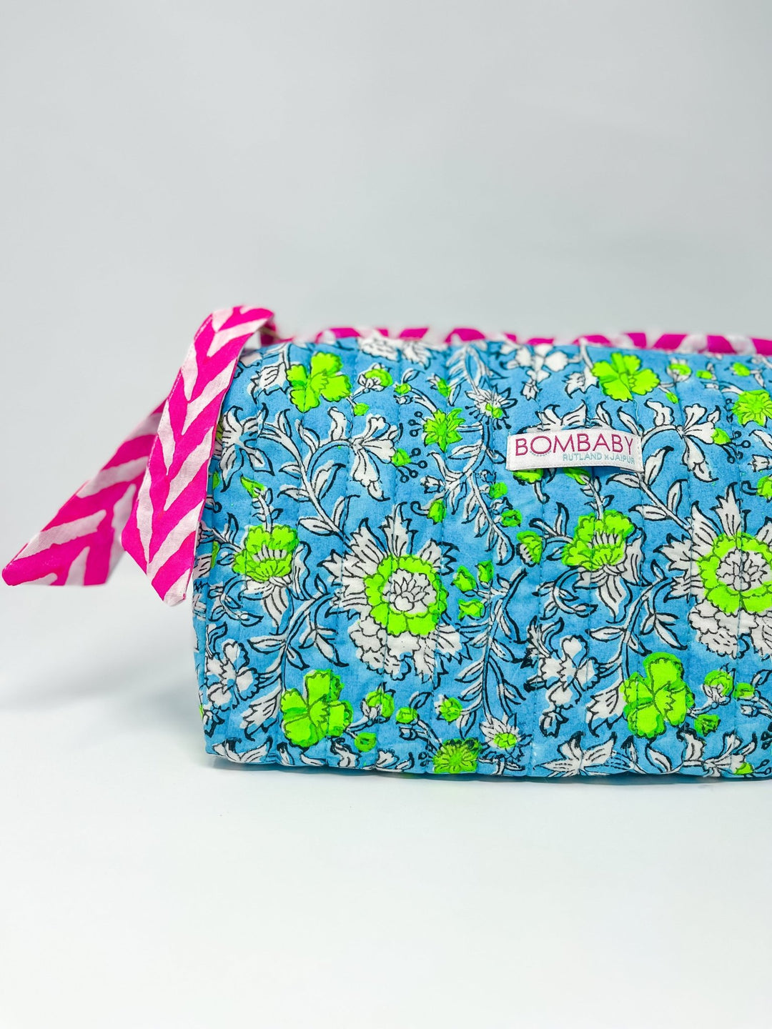 Handmade Block Print Quilted Wash Bag | Meadow - Bombaby