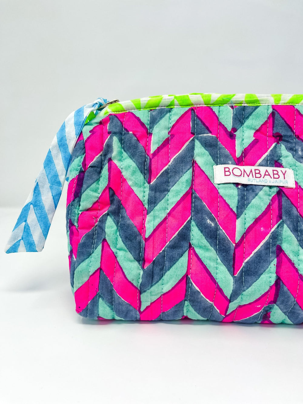 Handmade Block Print Quilted Wash Bag | Ziggy - Bombaby