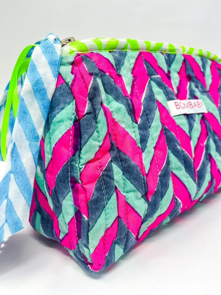 Handmade Block Print Quilted Wash Bag | Ziggy - Bombaby