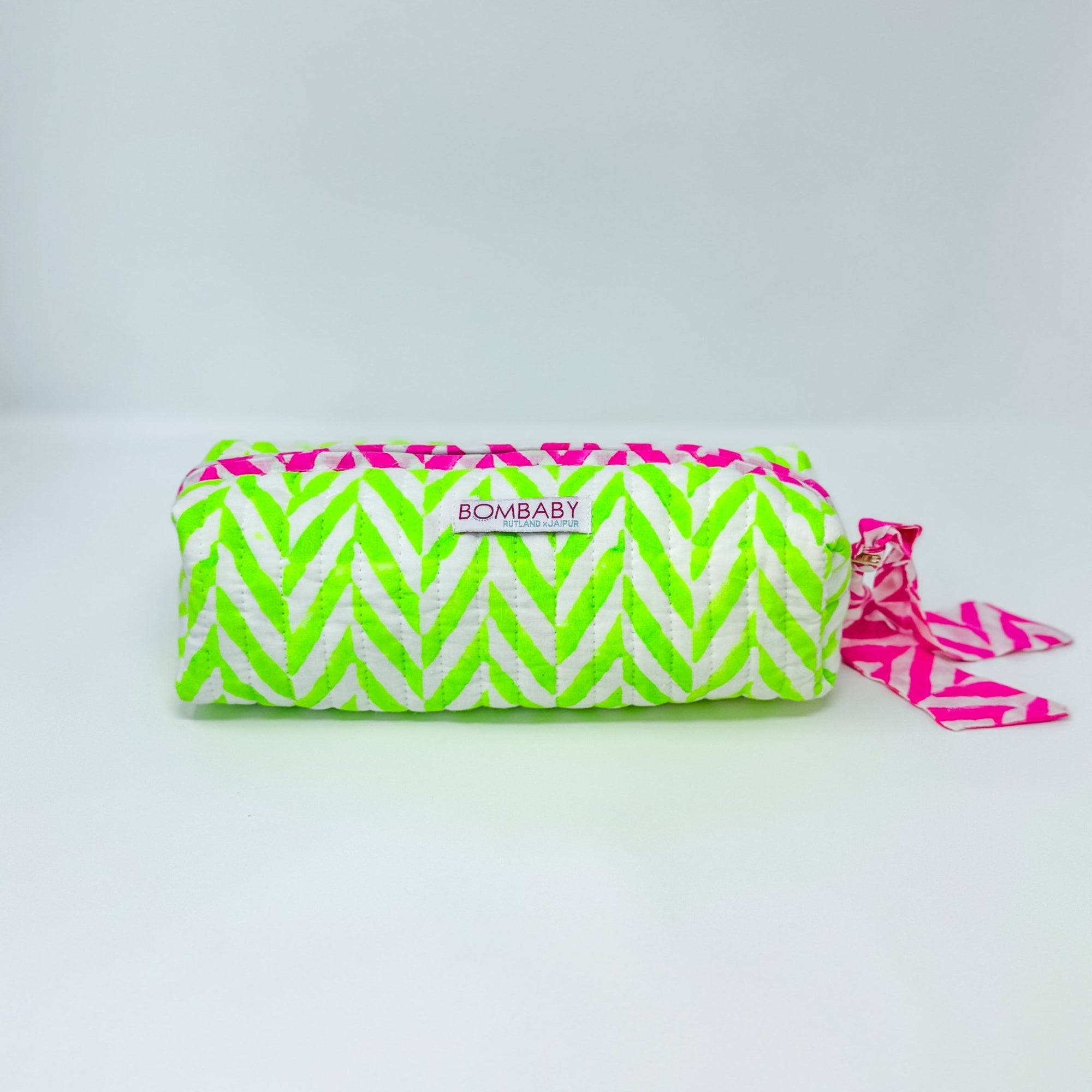 Handmade Quilted Pencil Case | Neon Green - Bombaby