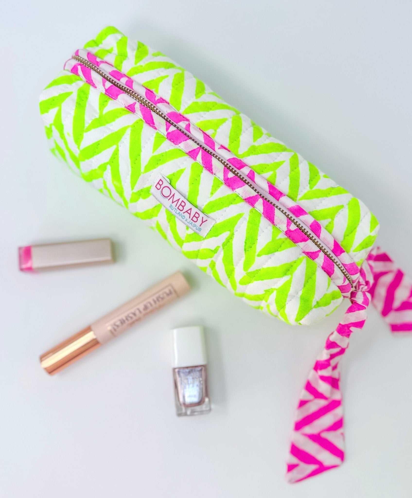 Handmade Quilted Pencil Case | Neon Green - Bombaby