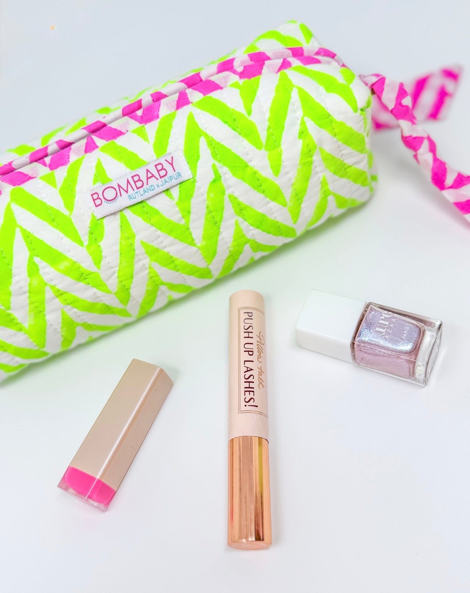 Handmade Quilted Pencil Case | Neon Green - Bombaby