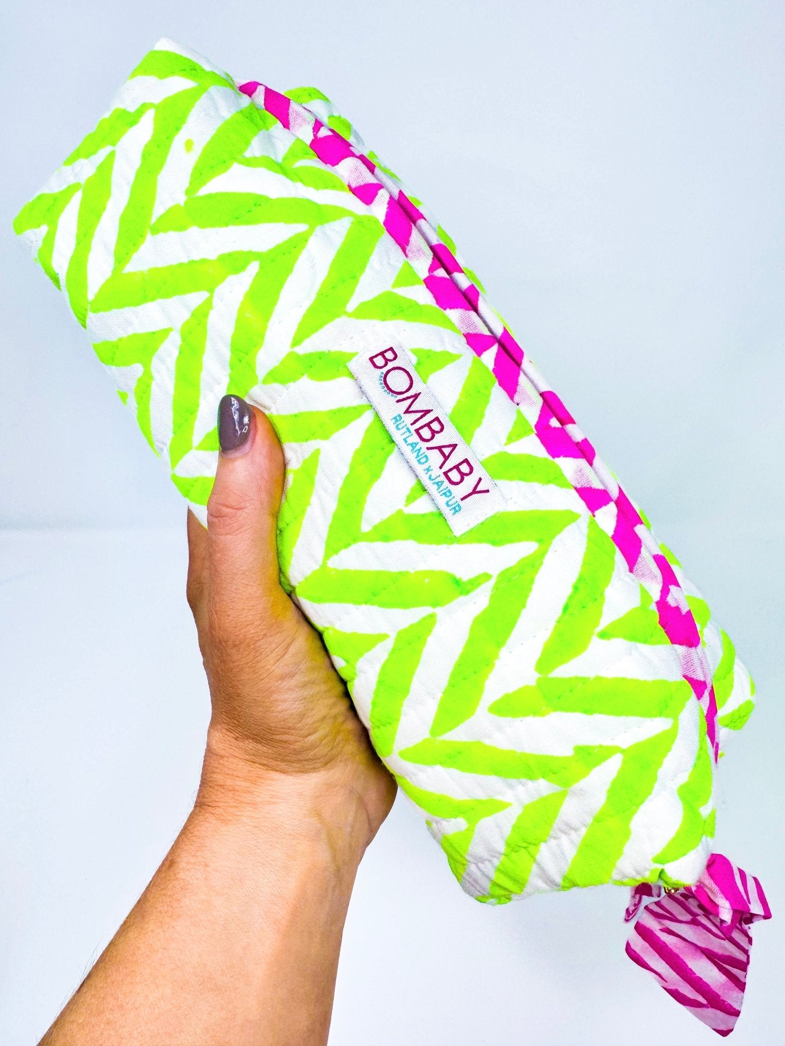 Handmade Quilted Pencil Case | Neon Green - Bombaby