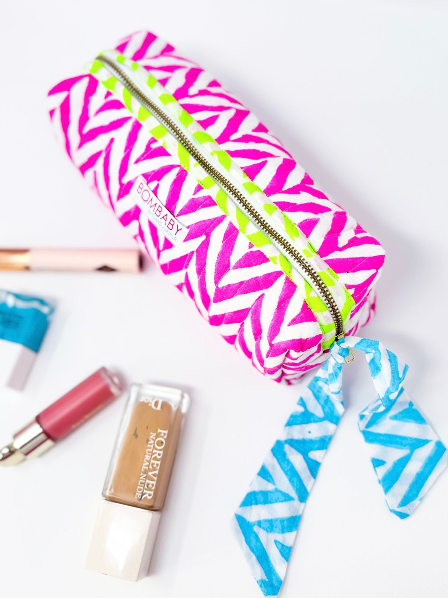Handmade Quilted Pencil Case | Neon Pink - Bombaby