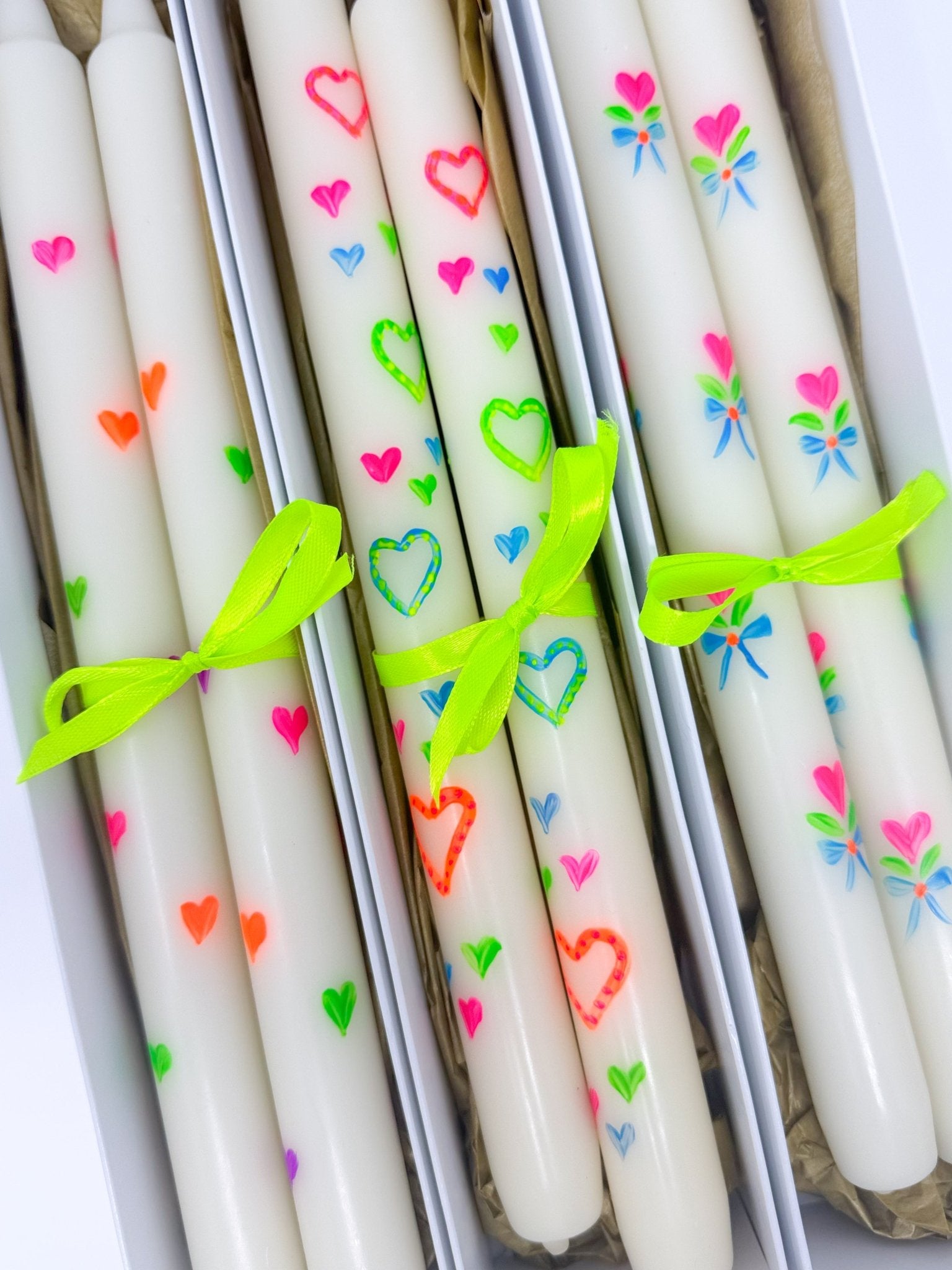 Handpainted Neon Dinner Candles | Box of Two - Bombaby
