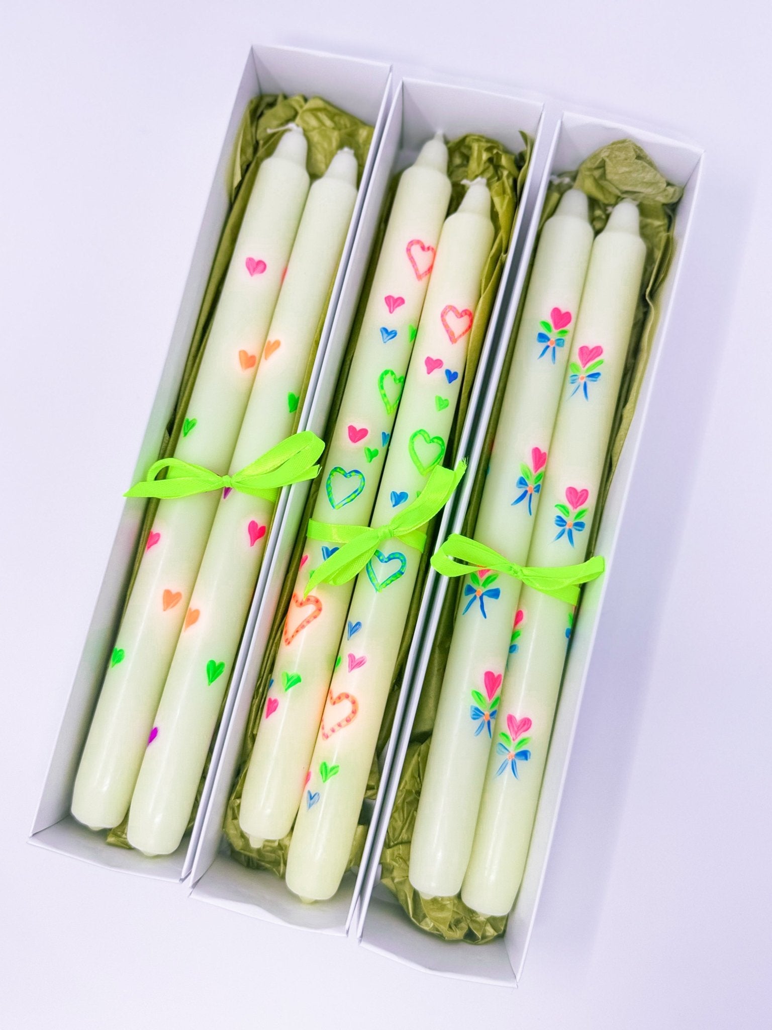 Handpainted Neon Dinner Candles | Box of Two - Bombaby