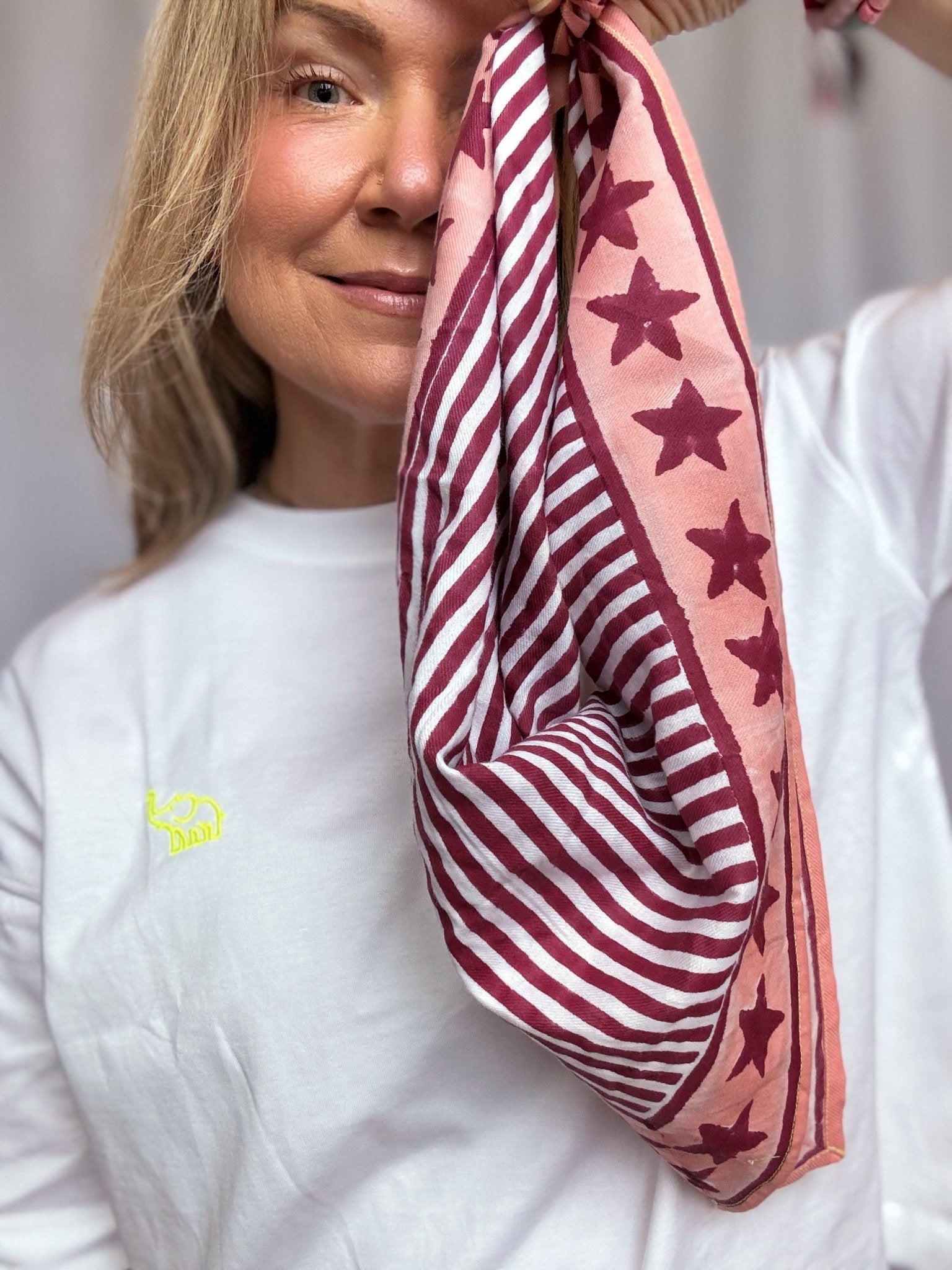 Handprinted Neckerchief | Merlot Stars - Bombaby
