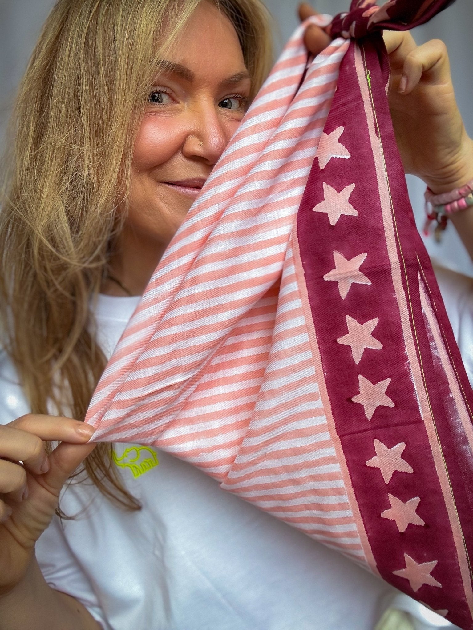 Handprinted Neckerchief | Rose Stars &amp; Stripes - Bombaby