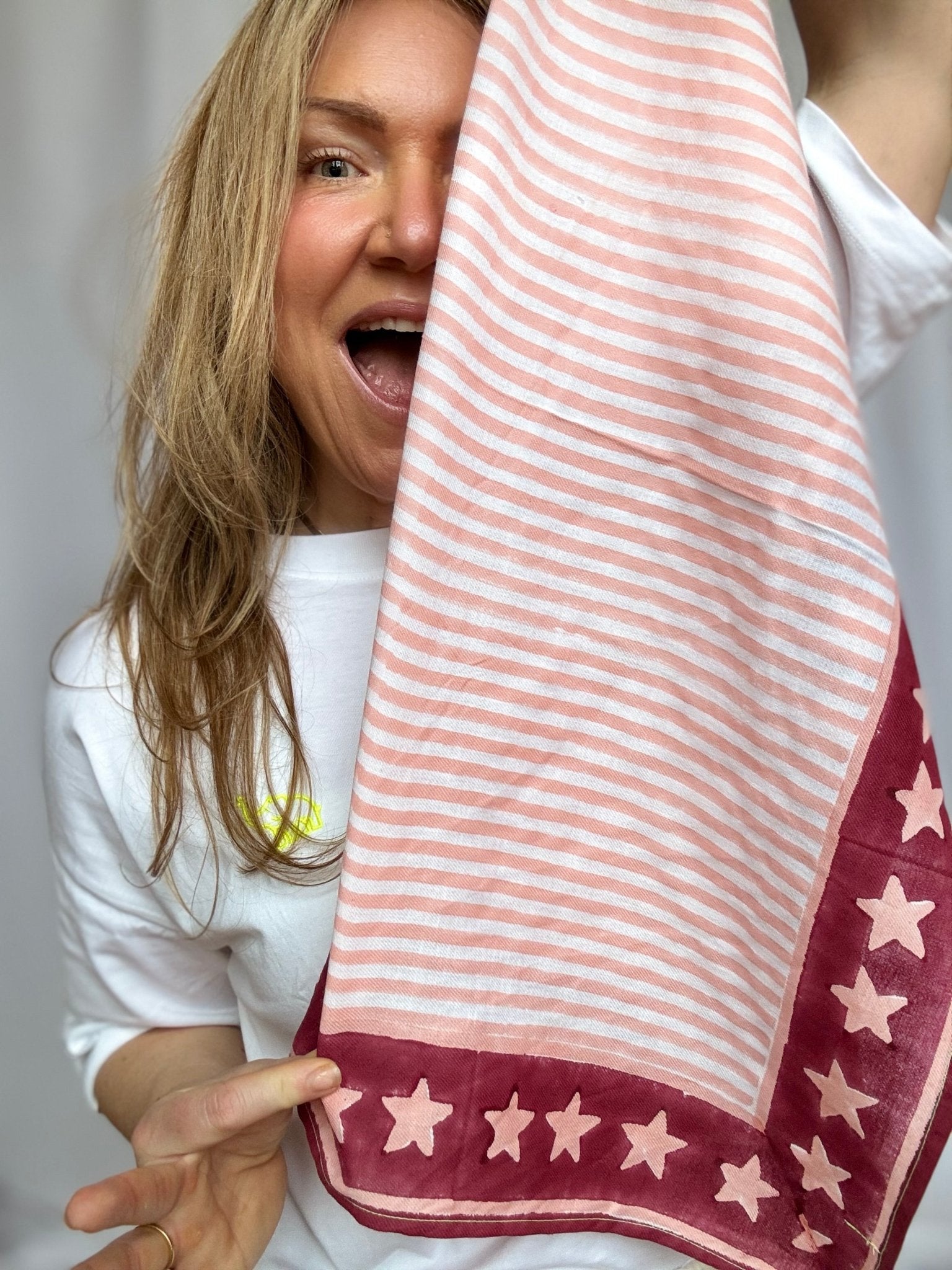 Handprinted Neckerchief | Rose Stars &amp; Stripes - Bombaby