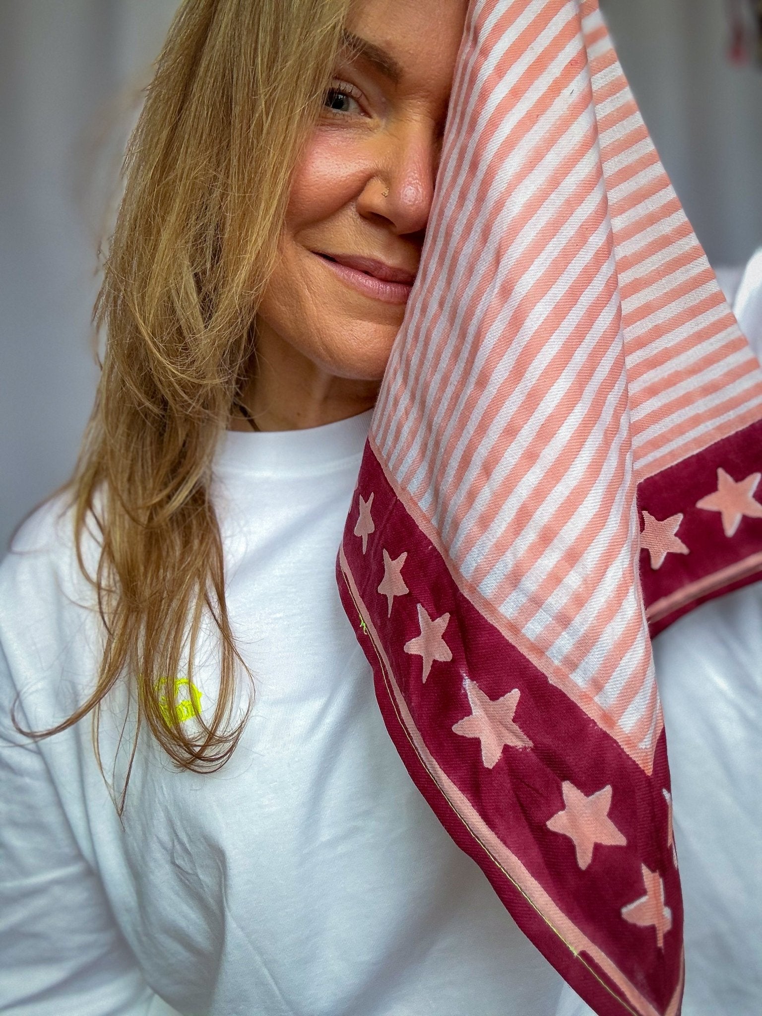 Handprinted Neckerchief | Rose Stars &amp; Stripes - Bombaby