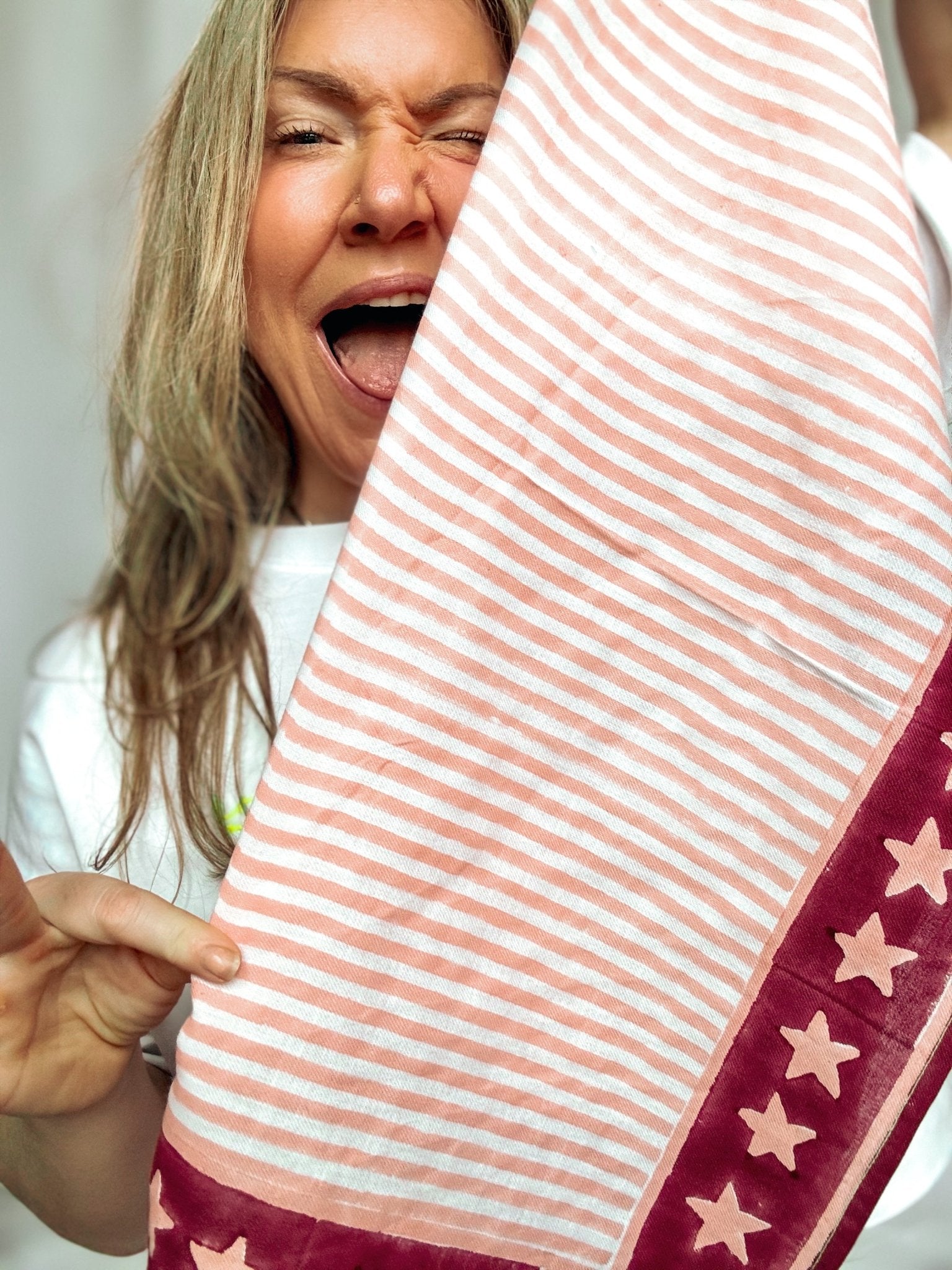 Handprinted Neckerchief | Rose Stars &amp; Stripes - Bombaby