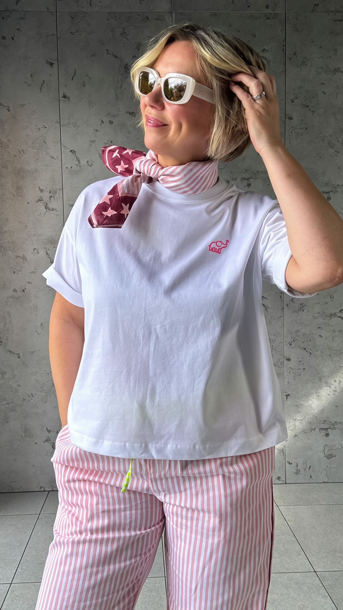Handprinted Small Scarf | Rose Stars & Stripes - Bombaby