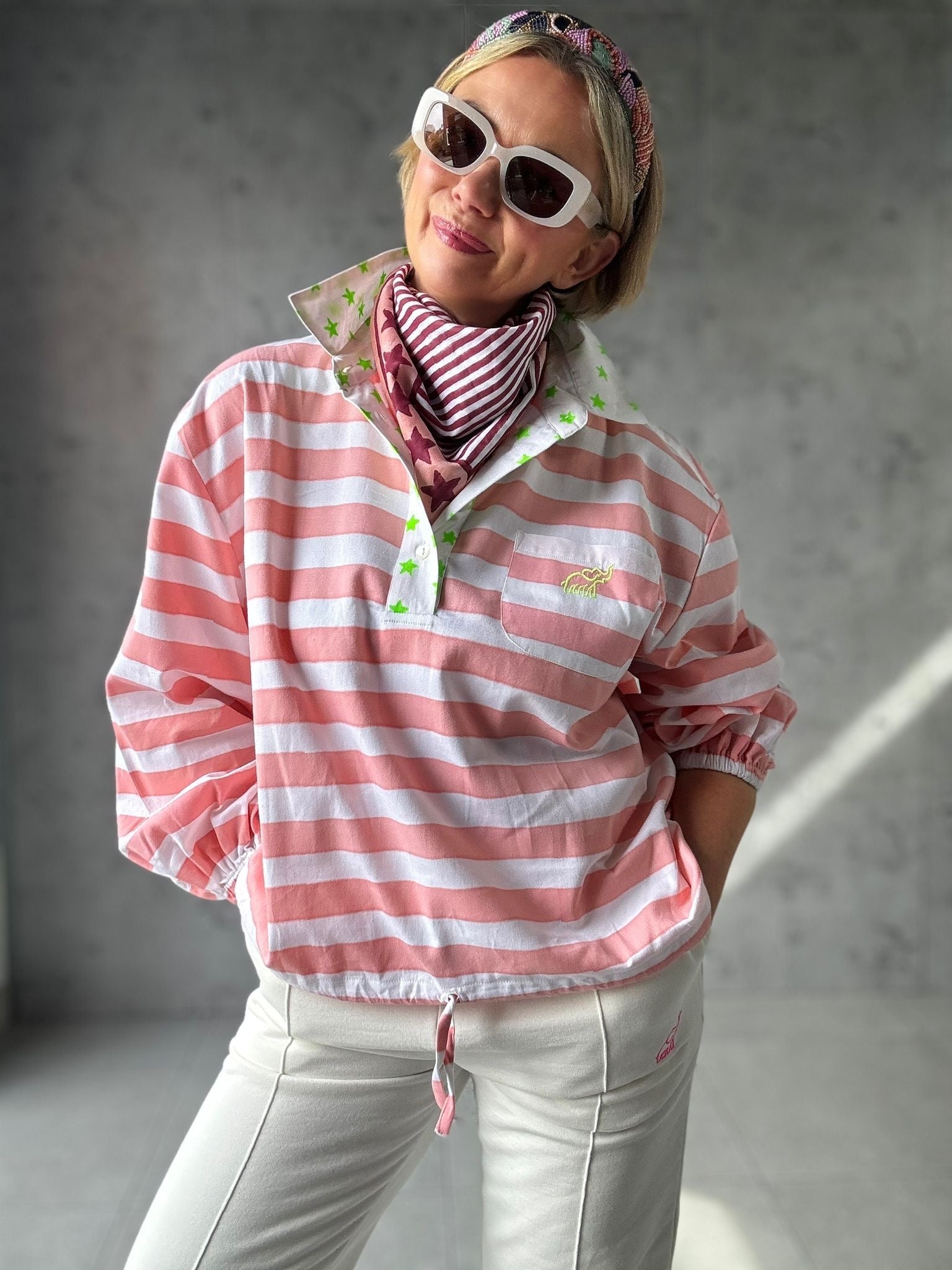 Handprinted Small Scarf | Rose Stars & Stripes - Bombaby