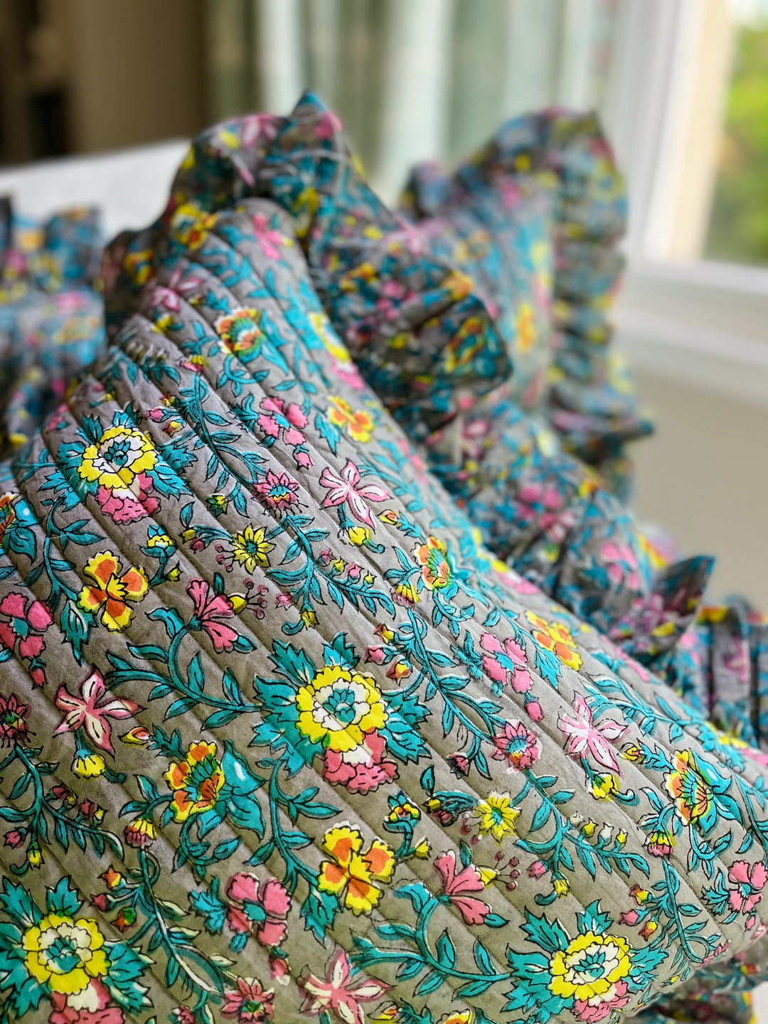 Handmade Quilted Ruffle Cushion | Lata Floral