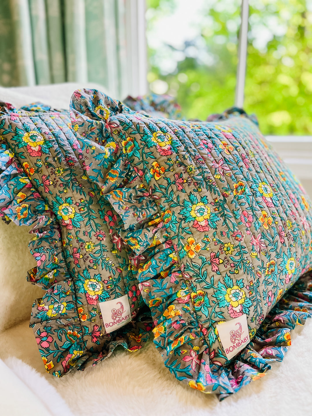 Handmade Quilted Ruffle Cushion | Lata Floral