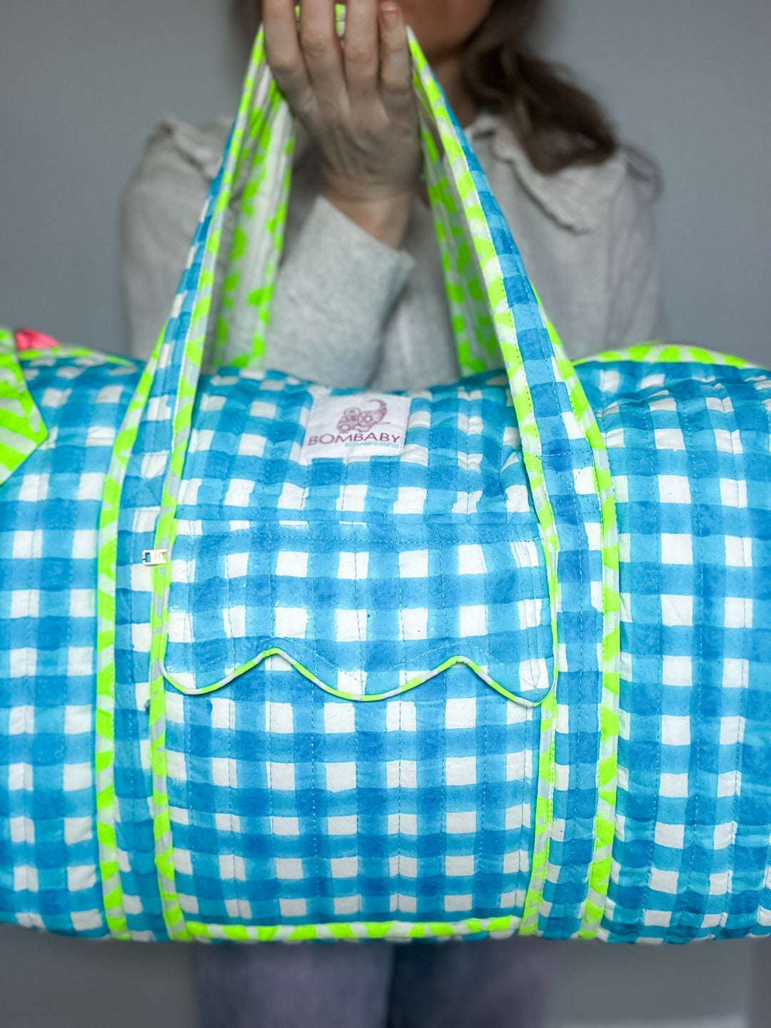 Malibu Blue Check | Quilted Weekend Bag - Bombaby