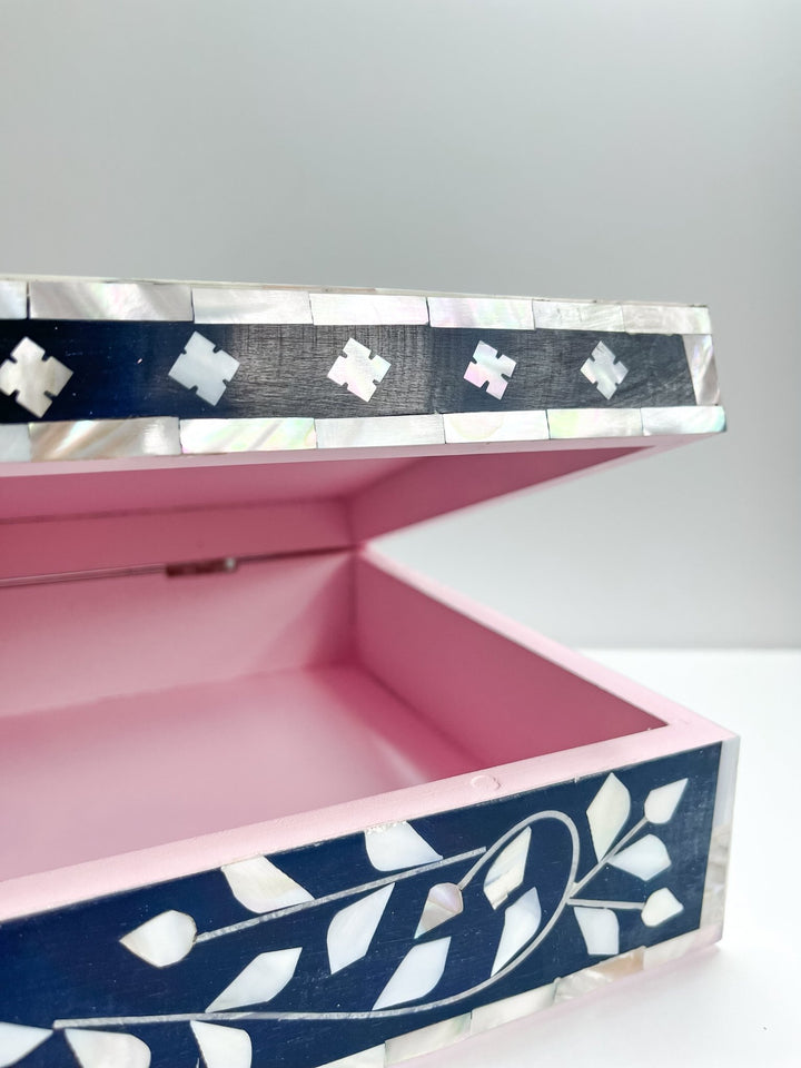 Midnight Blue | Large Mother of Pearl Jewellery Box - Bombaby