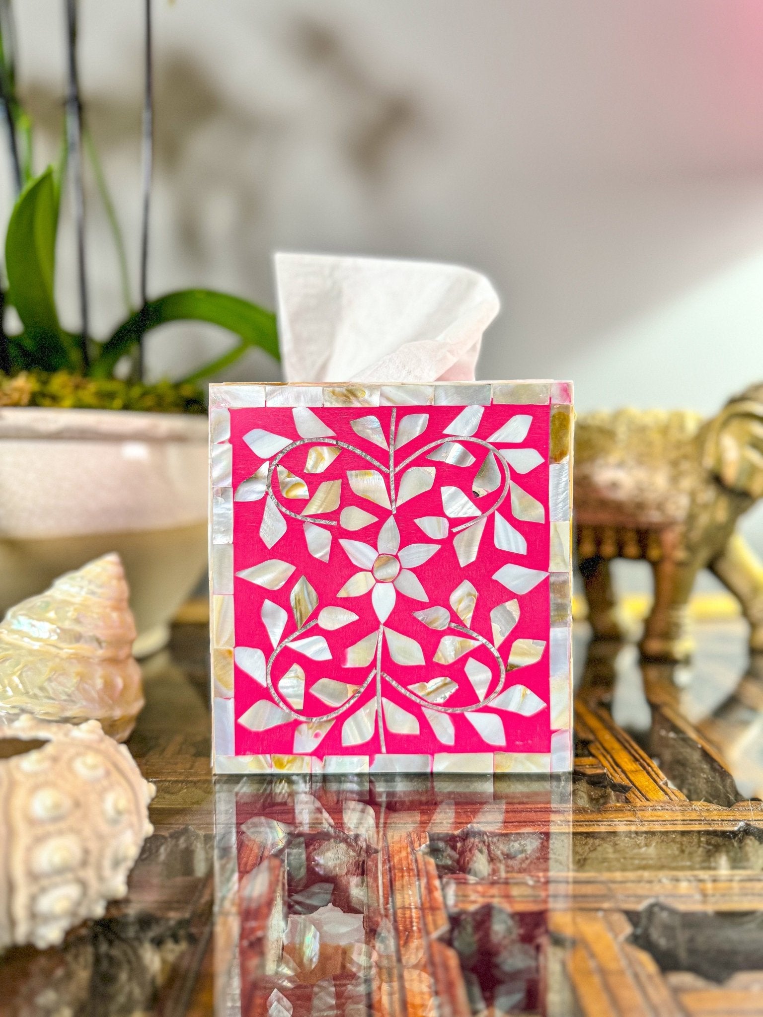 Mother of Pearl Inlay Tissue Box | Barbie Pink