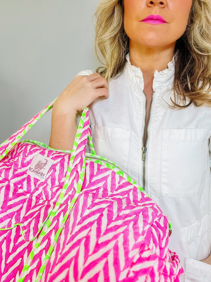 Neon Pink | Handmade Quilted Weekend Bag - Bombaby