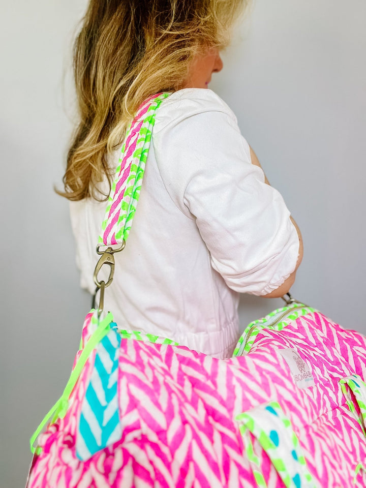 Neon Pink | Handmade Quilted Weekend Bag - Bombaby