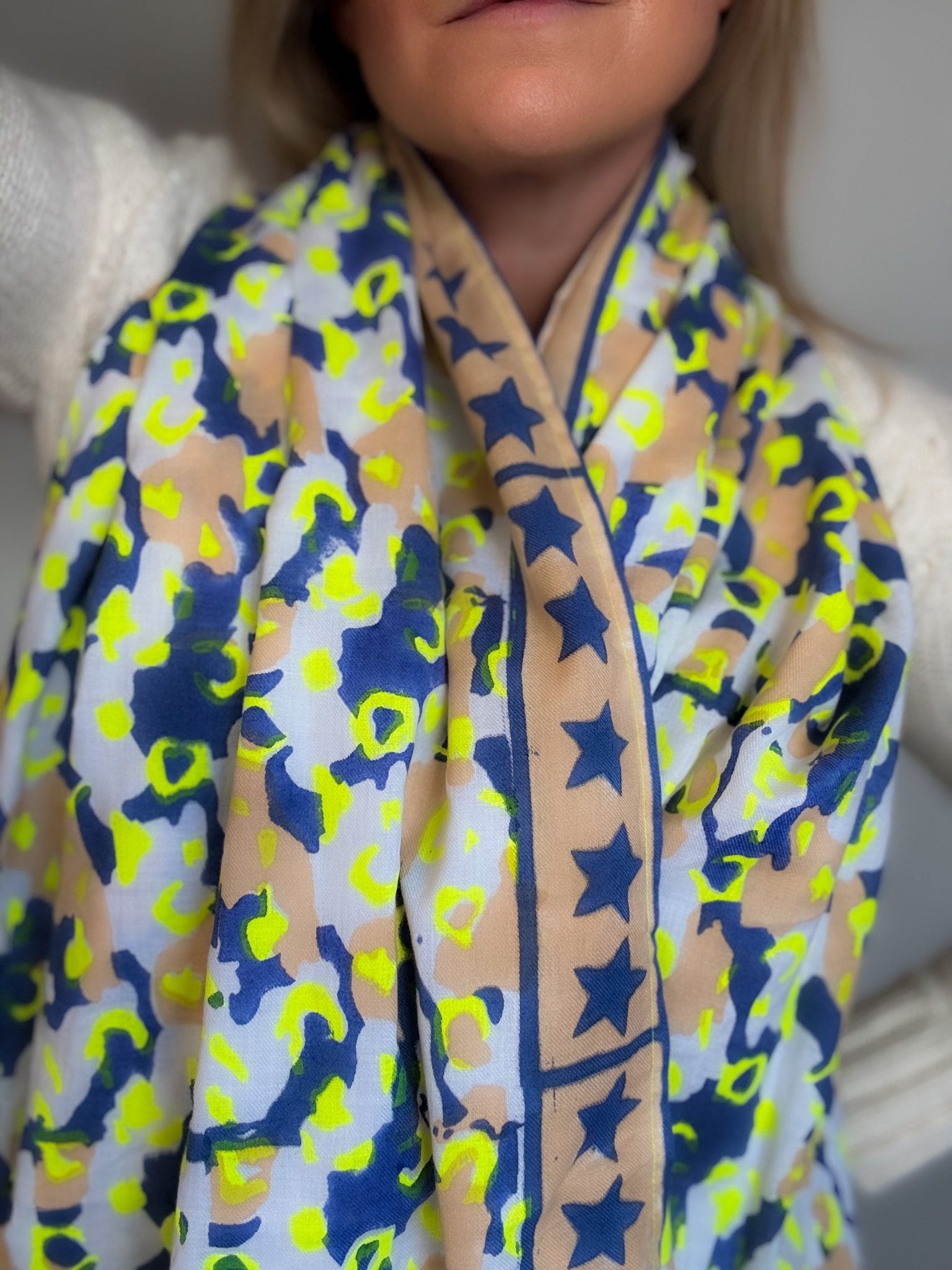 Oversized Handprinted Scarf | Neon Storm - Bombaby