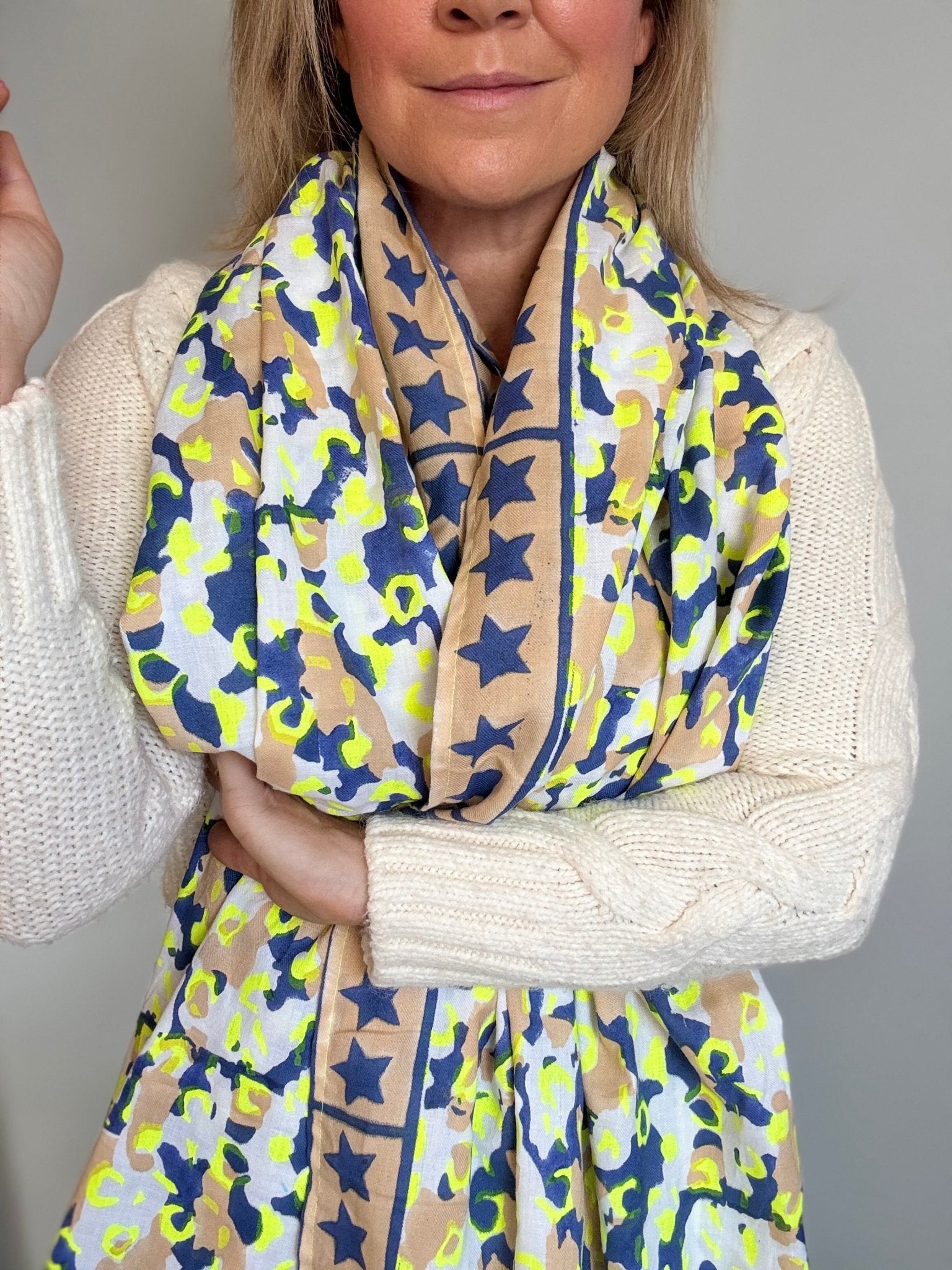 Oversized Handprinted Scarf | Neon Storm - Bombaby