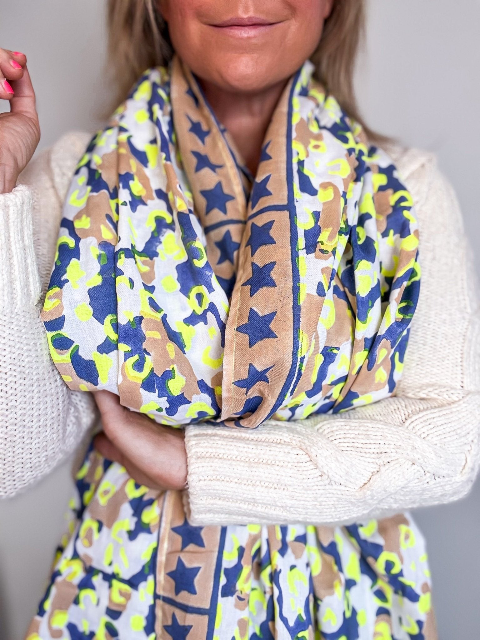 Oversized Handprinted Scarf | Neon Storm - Bombaby