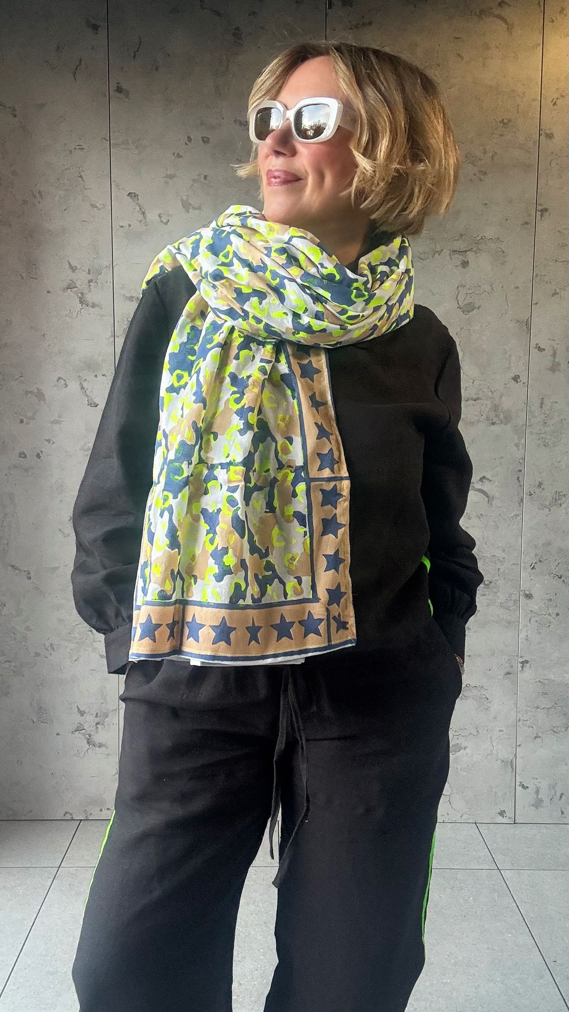 Oversized Handprinted Scarf | Neon Storm - Bombaby
