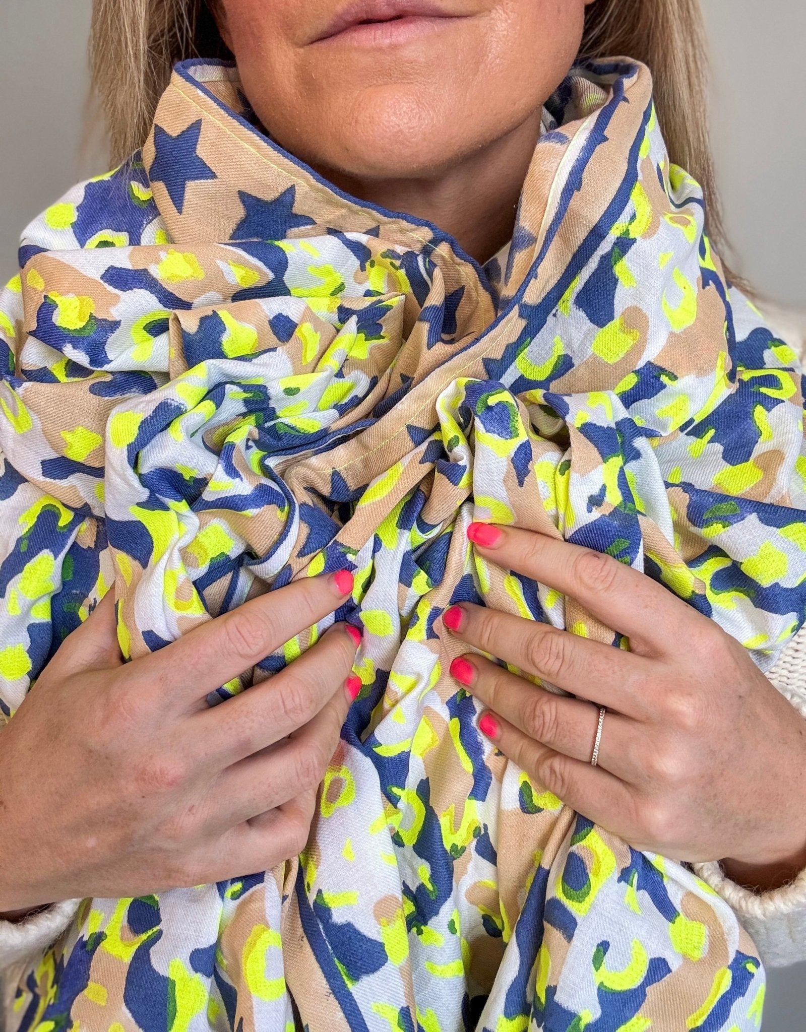 Oversized Handprinted Scarf | Neon Storm - Bombaby