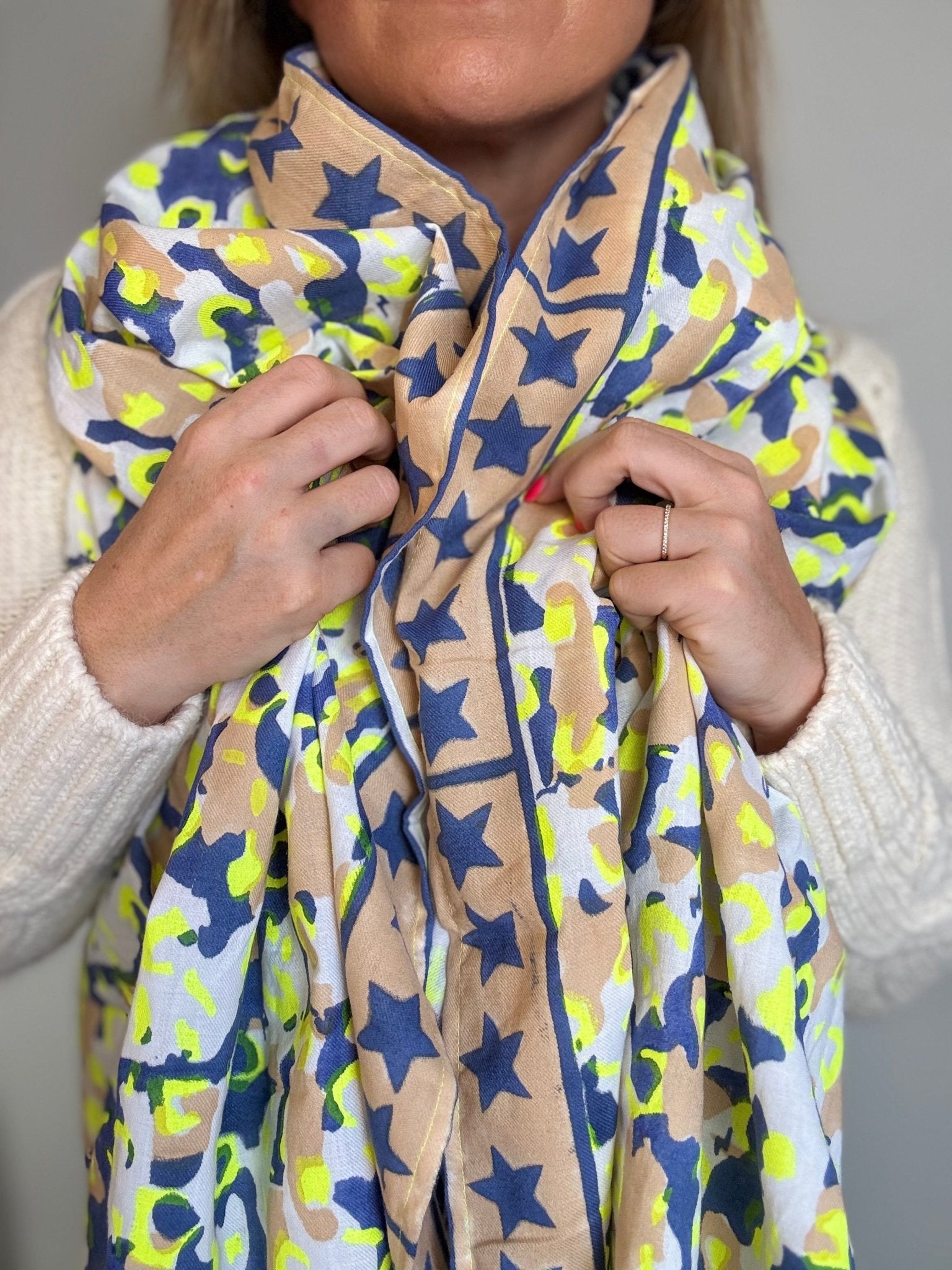 Oversized Handprinted Scarf | Neon Storm - Bombaby