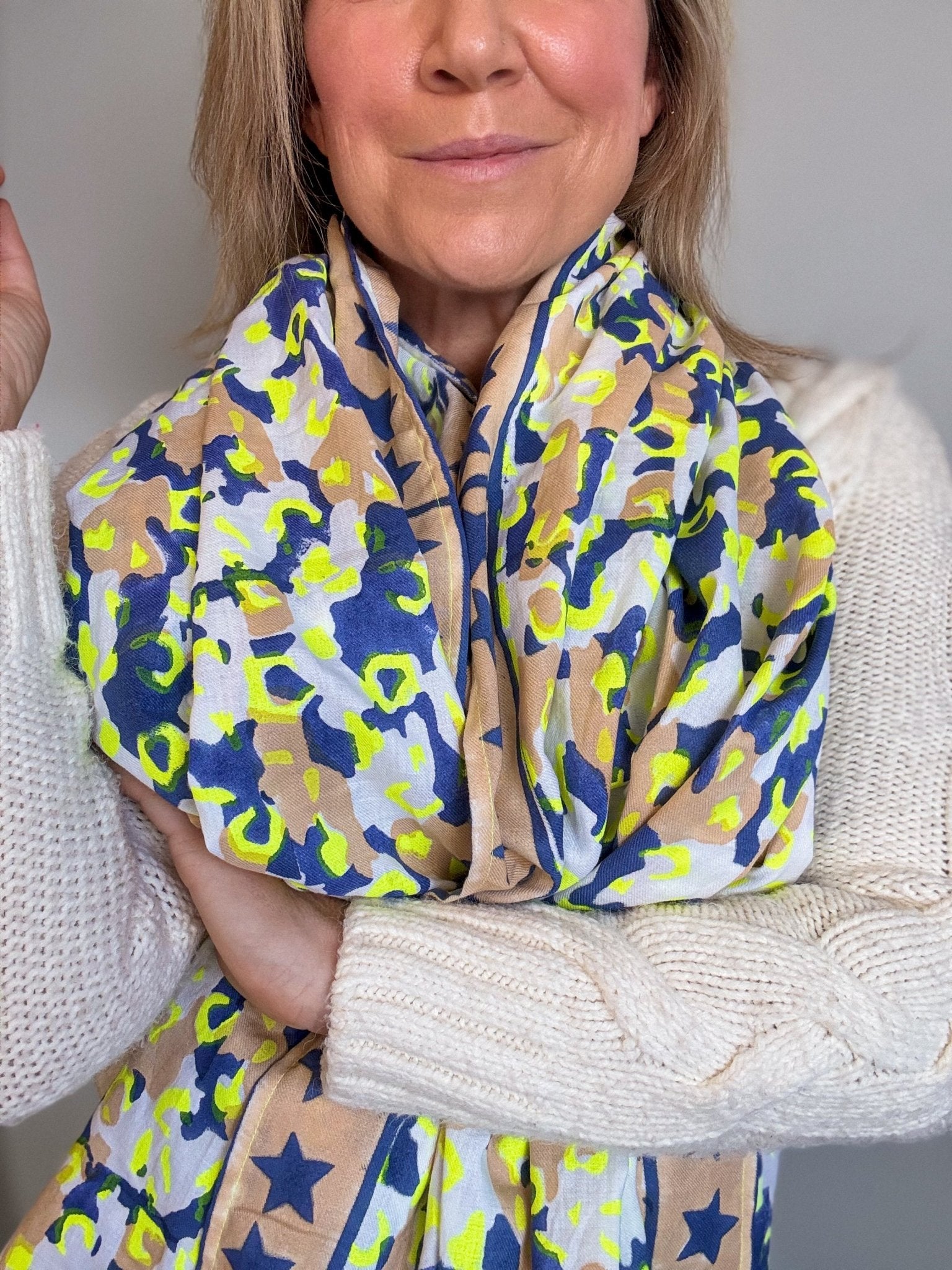 Oversized Handprinted Scarf | Neon Storm - Bombaby