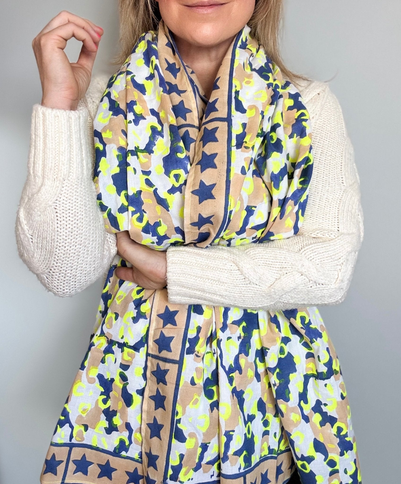 Oversized Handprinted Scarf | Neon Storm - Bombaby