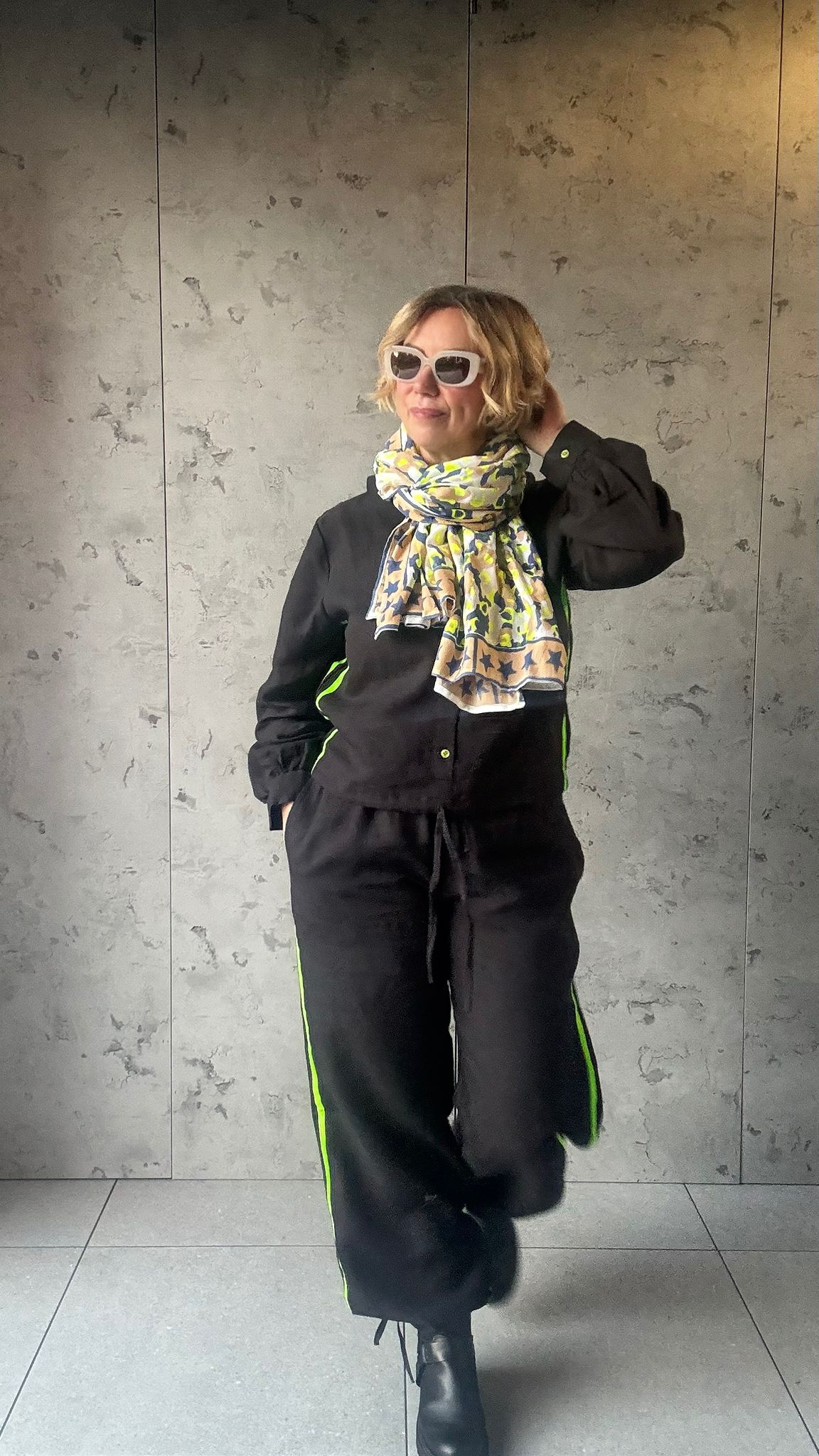 Oversized Handprinted Scarf | Neon Storm - Bombaby