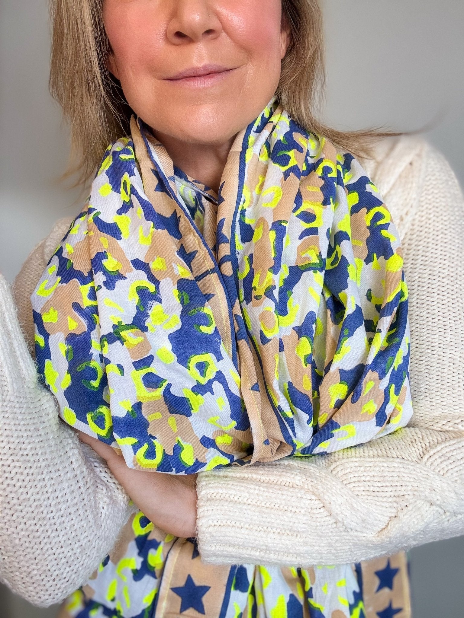 Oversized Handprinted Scarf | Neon Storm - Bombaby