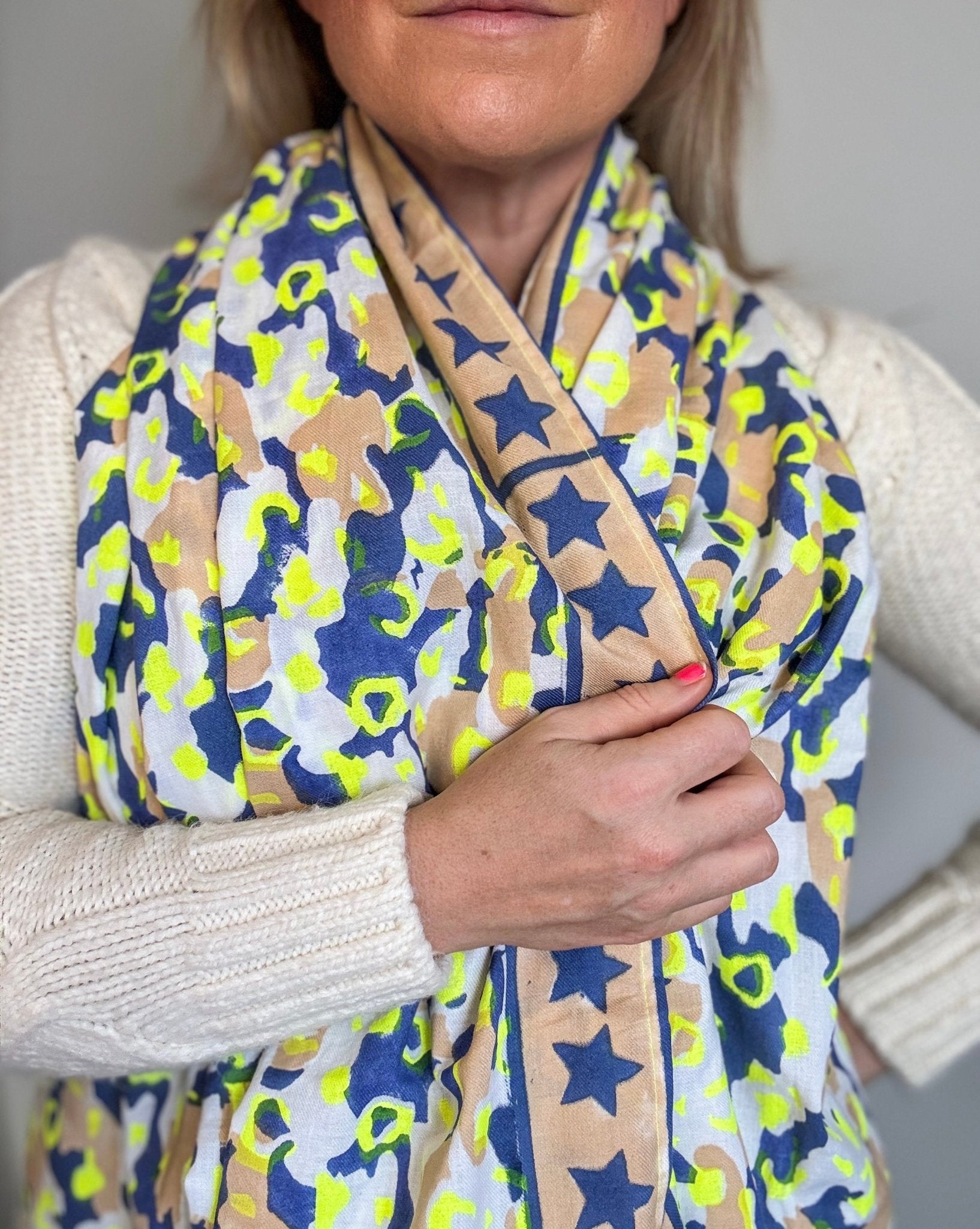 Oversized Handprinted Scarf | Neon Storm - Bombaby