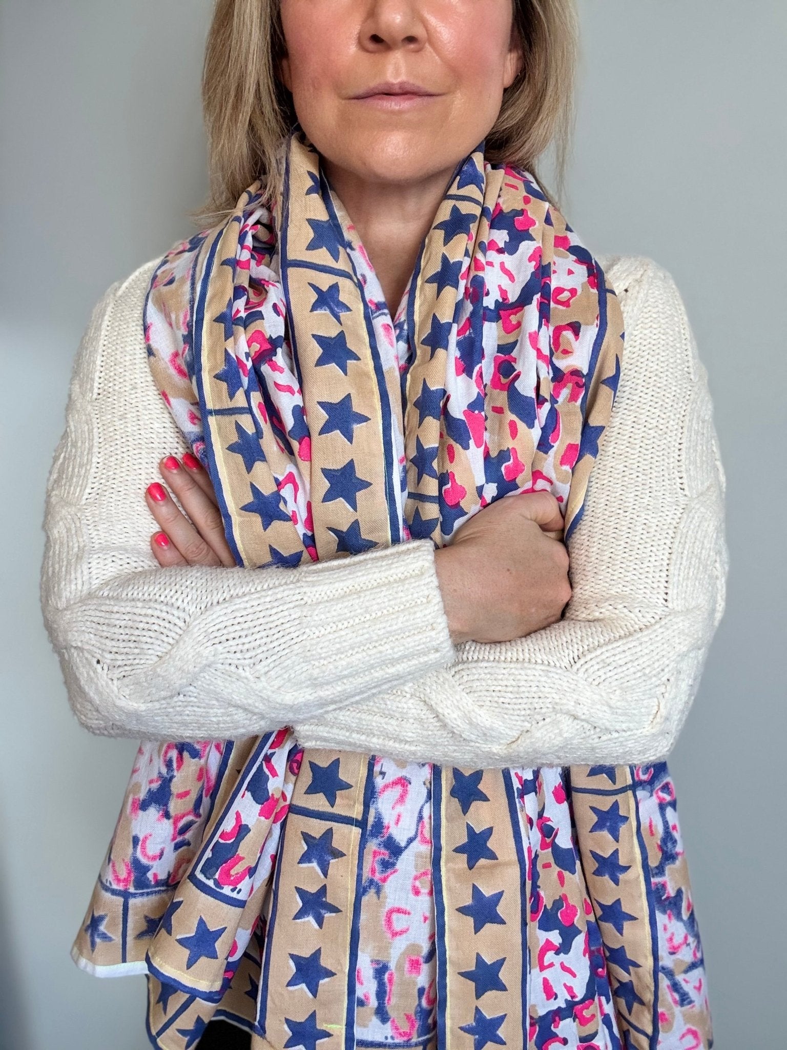 Oversized Handprinted Scarf | Pink Mirage - Bombaby