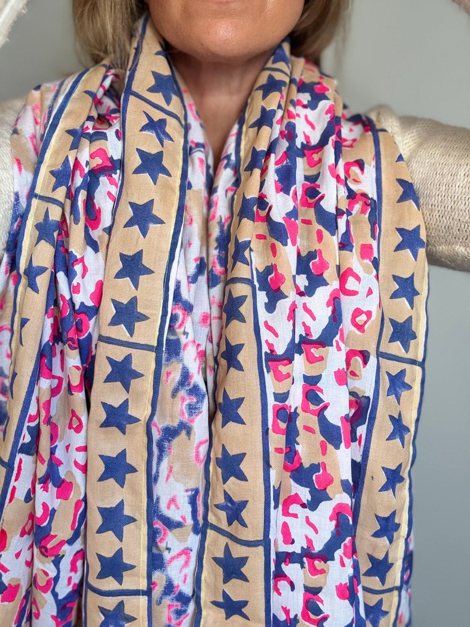 Oversized Handprinted Scarf | Pink Mirage - Bombaby