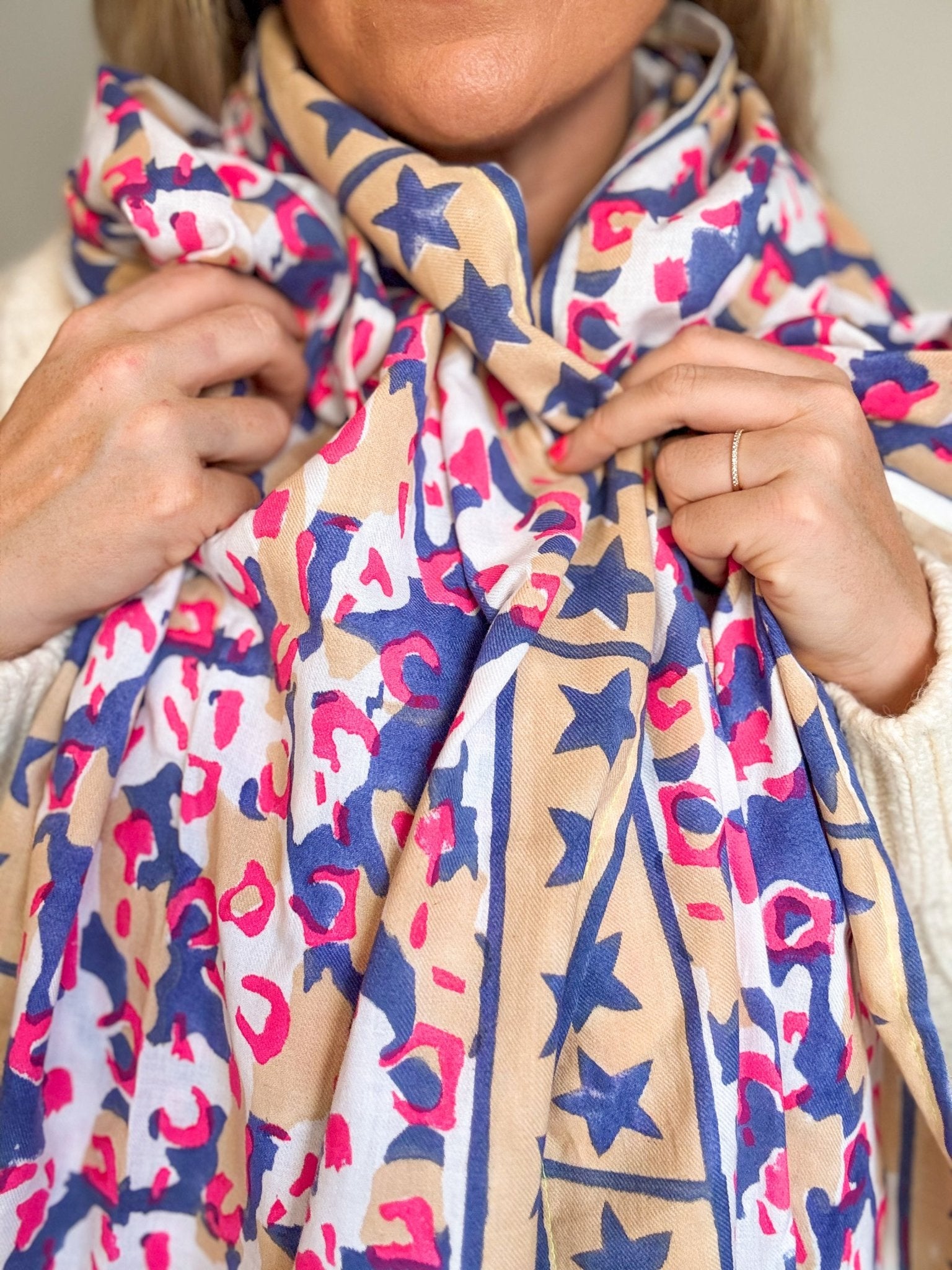 Oversized Handprinted Scarf | Pink Mirage - Bombaby
