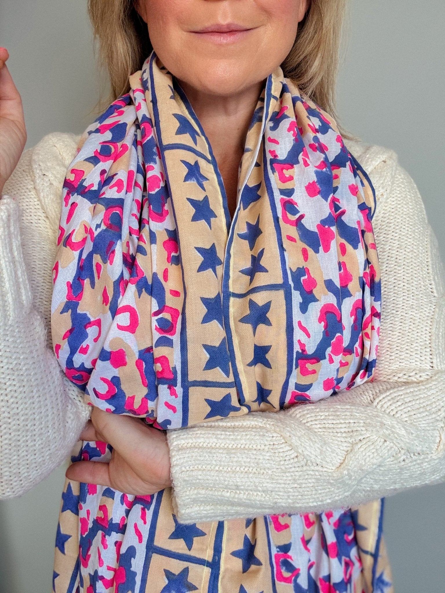 Oversized Handprinted Scarf | Pink Mirage - Bombaby