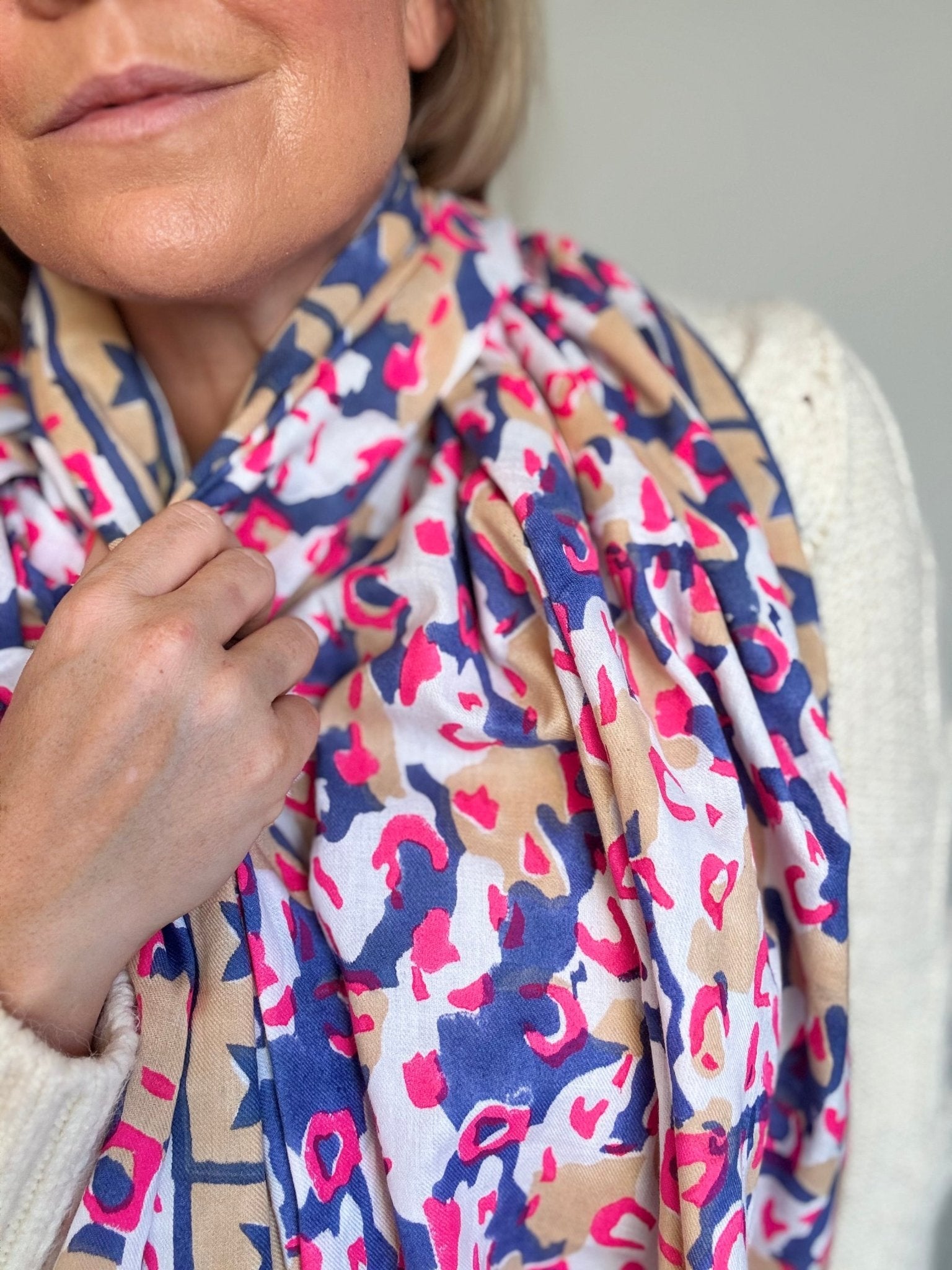 Oversized Handprinted Scarf | Pink Mirage - Bombaby